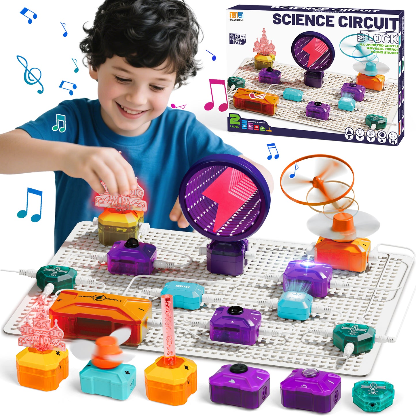 UUSUOO Science Kits for Kids Age 5-7,33 PCS DIY Electronics Exploration Kit with 100+ Projects,Physics Science Experiments Circuit Board Kit,STEM Educational Physics Toys Gift for Kids 5 6 7+