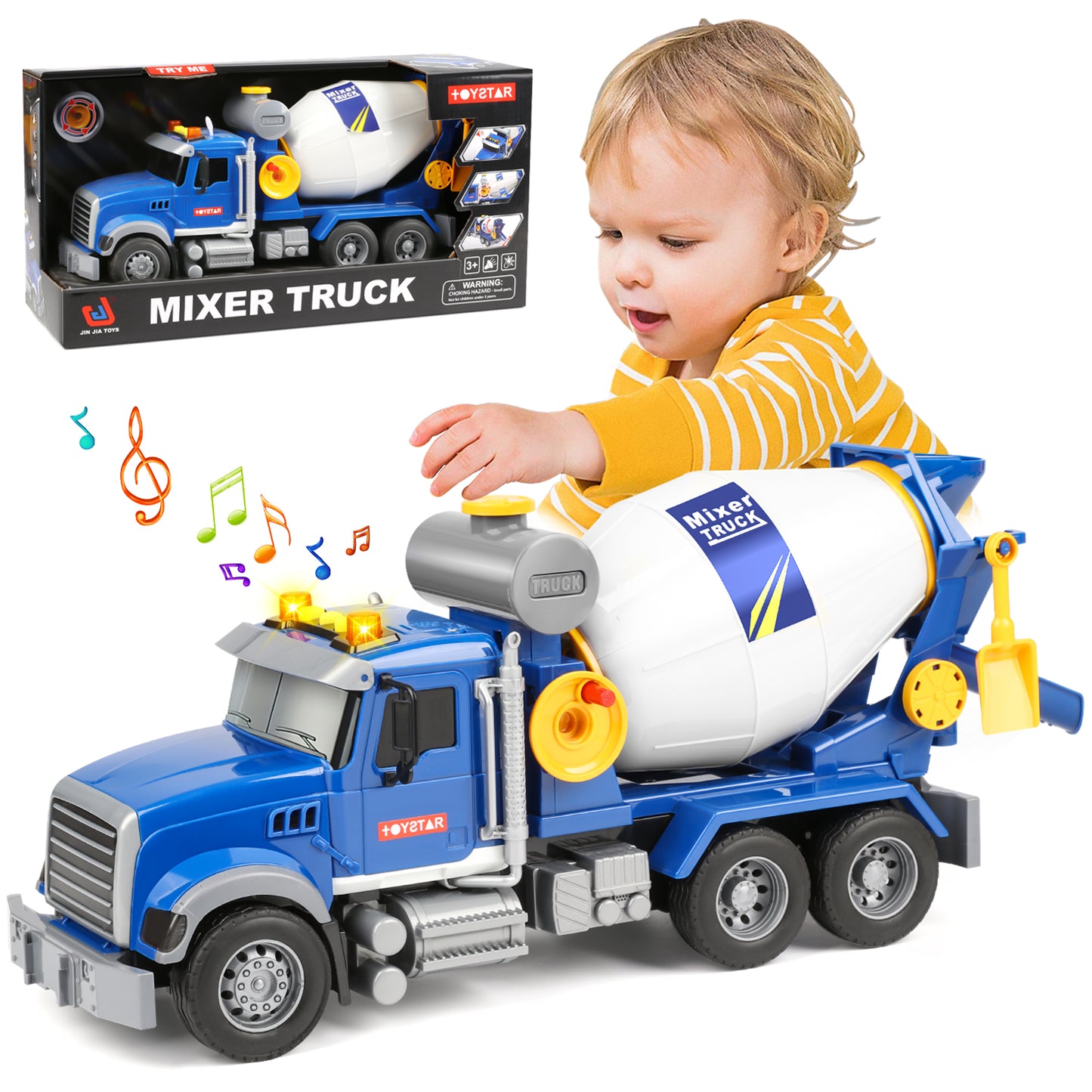 UUSUOO Toddler Trucks for Boys 3-6 Years,16" Cement Mixer Toy Truck for Boys with Lights and Sounds,Construction Trucks for Boys Age 4-7,Kids Toy trucks Christmas Birthday Gifts for Kids,Blue