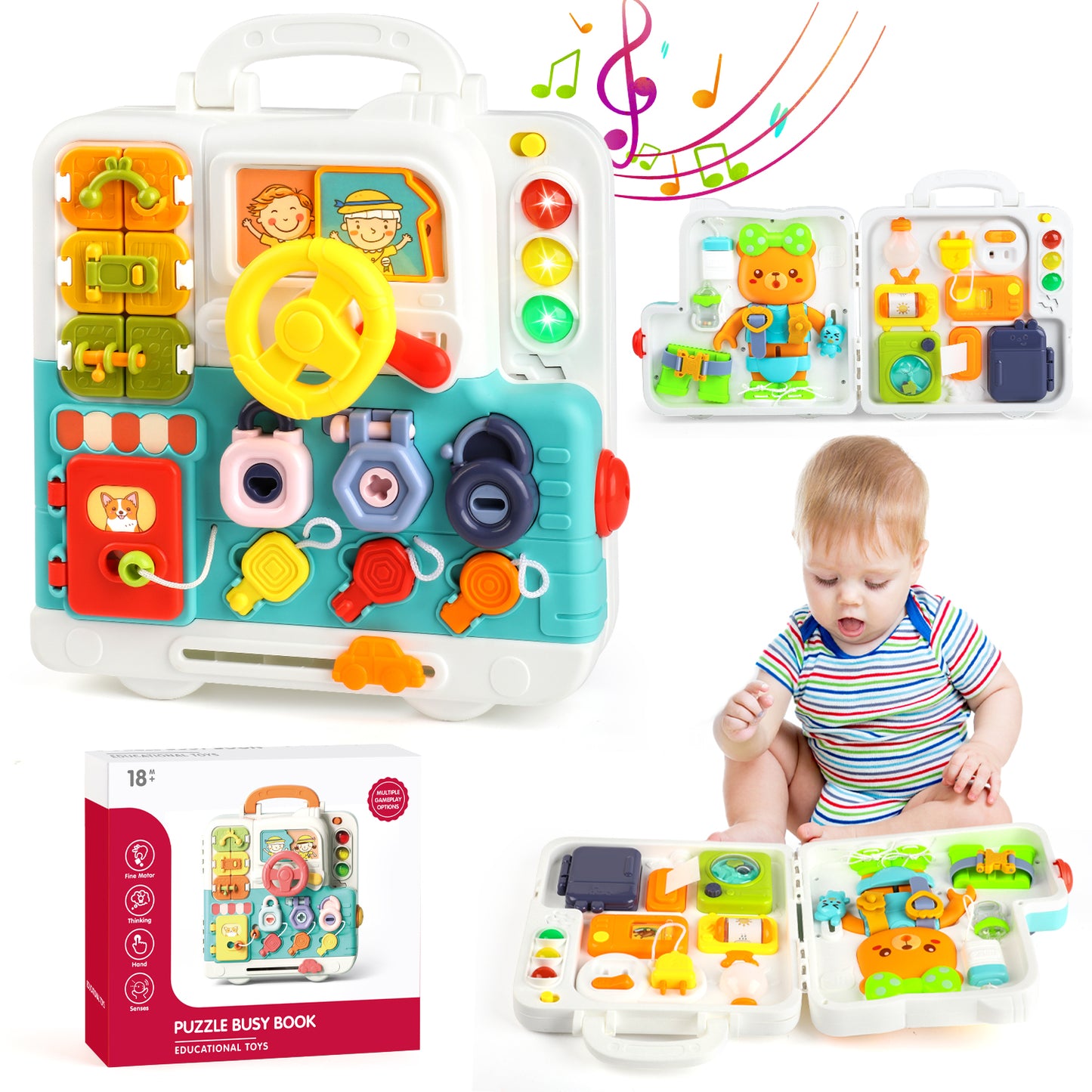 UUSUOO Baby Montessori Toys 6-12 Months,18 In 1 Busy Board Toys for Toddlers,Learning Toys for Toddlers 1-3,Baby Toddler Travel Toys,Christmas Birthday Gifts for Kids 3 4 5 6 7+