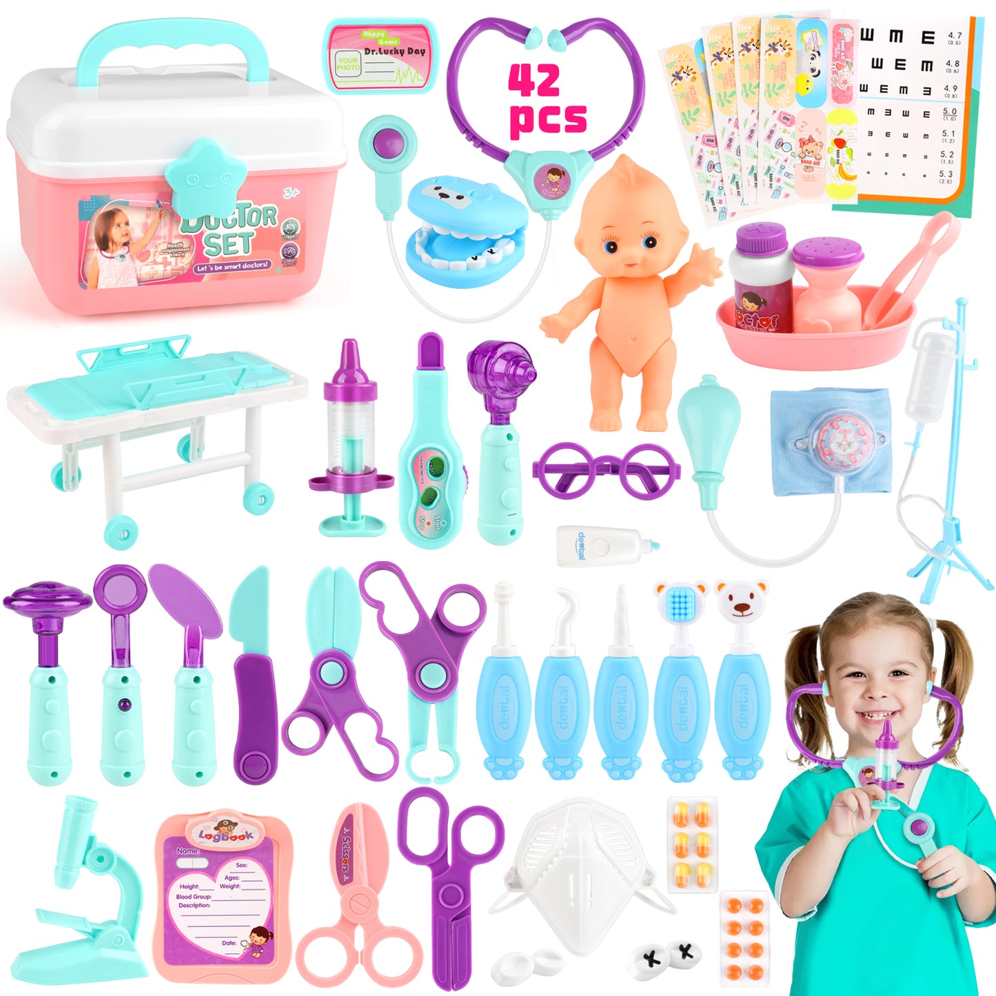 UUSUOO Doctor Kit for Toddlers 3-5,42PCS Doctor Pretend Play Set for Kids,Medical Kit Toy for Toddler with Stethoscope and Other Accessories,Doctor Role Play Set,Christmas Gifts for Kids 3-6