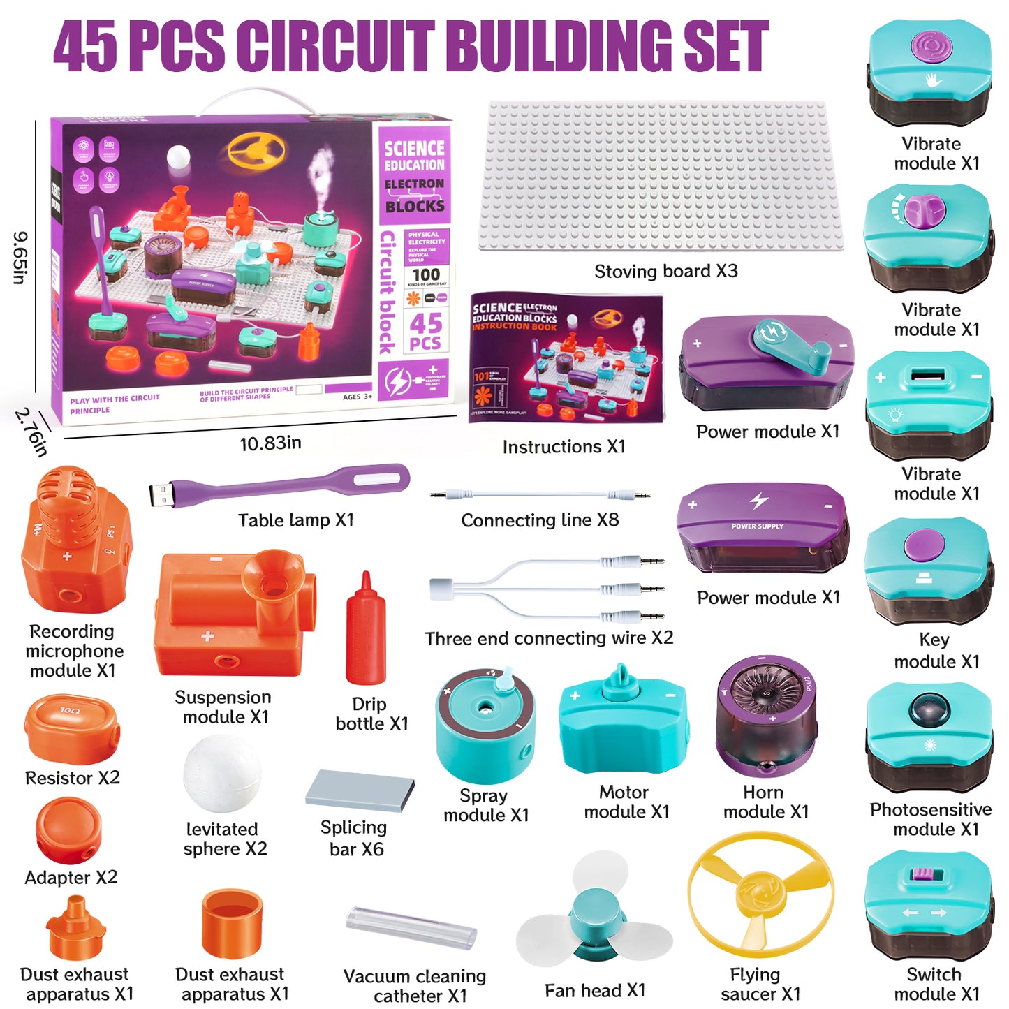 UUSUOO Science Kits for Kids Age 8-12,45PCS DIY Electronics Exploration Kit with 100+ Projects,Physics Science Experiments Circuit Board Kit,STEM Educational Toys Gift for Kids Ages 5-7 8-12