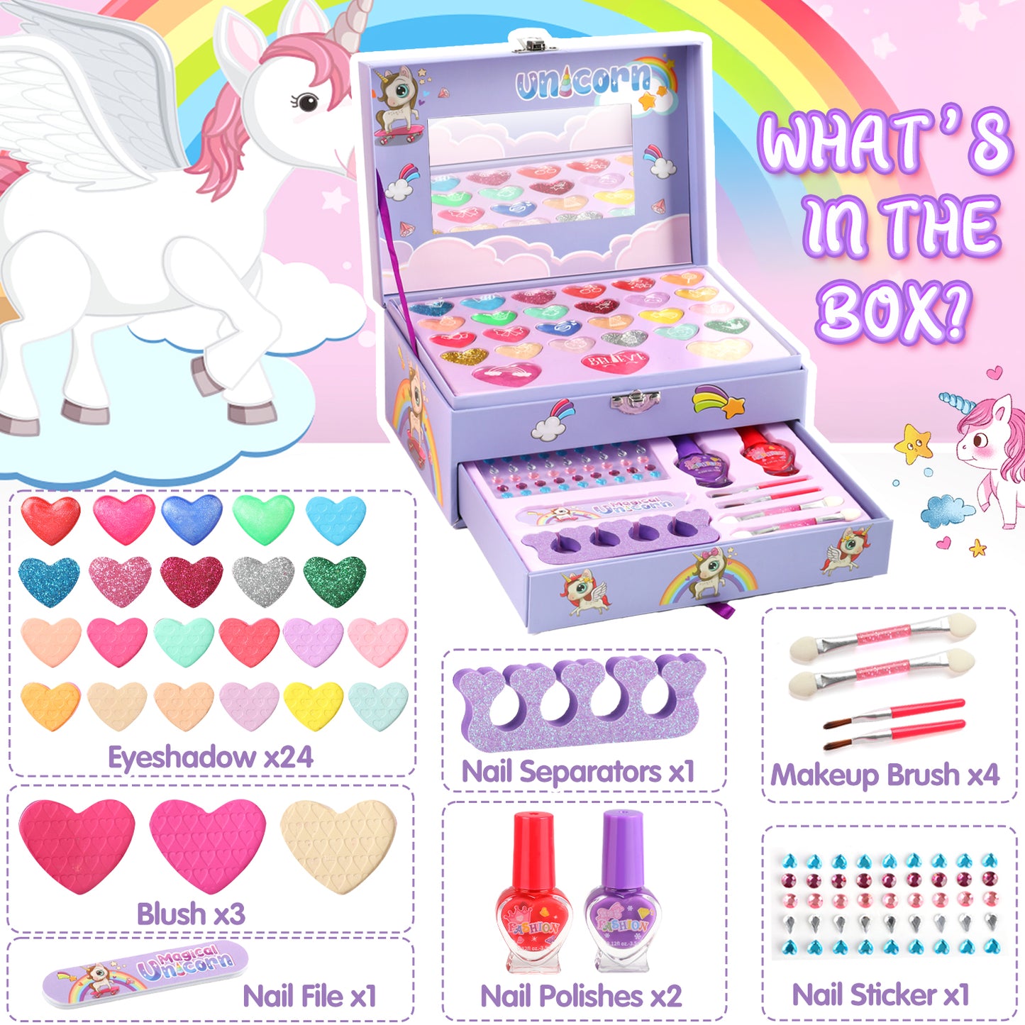 UUSUOO Kids Makeup Kit for Girls Toys,Real Washable Makeup Toy for Little Girl Princess,Play Make Up Birthday Gift Toy for Toddler Girls Age 3-6 9-10 Years,Purple