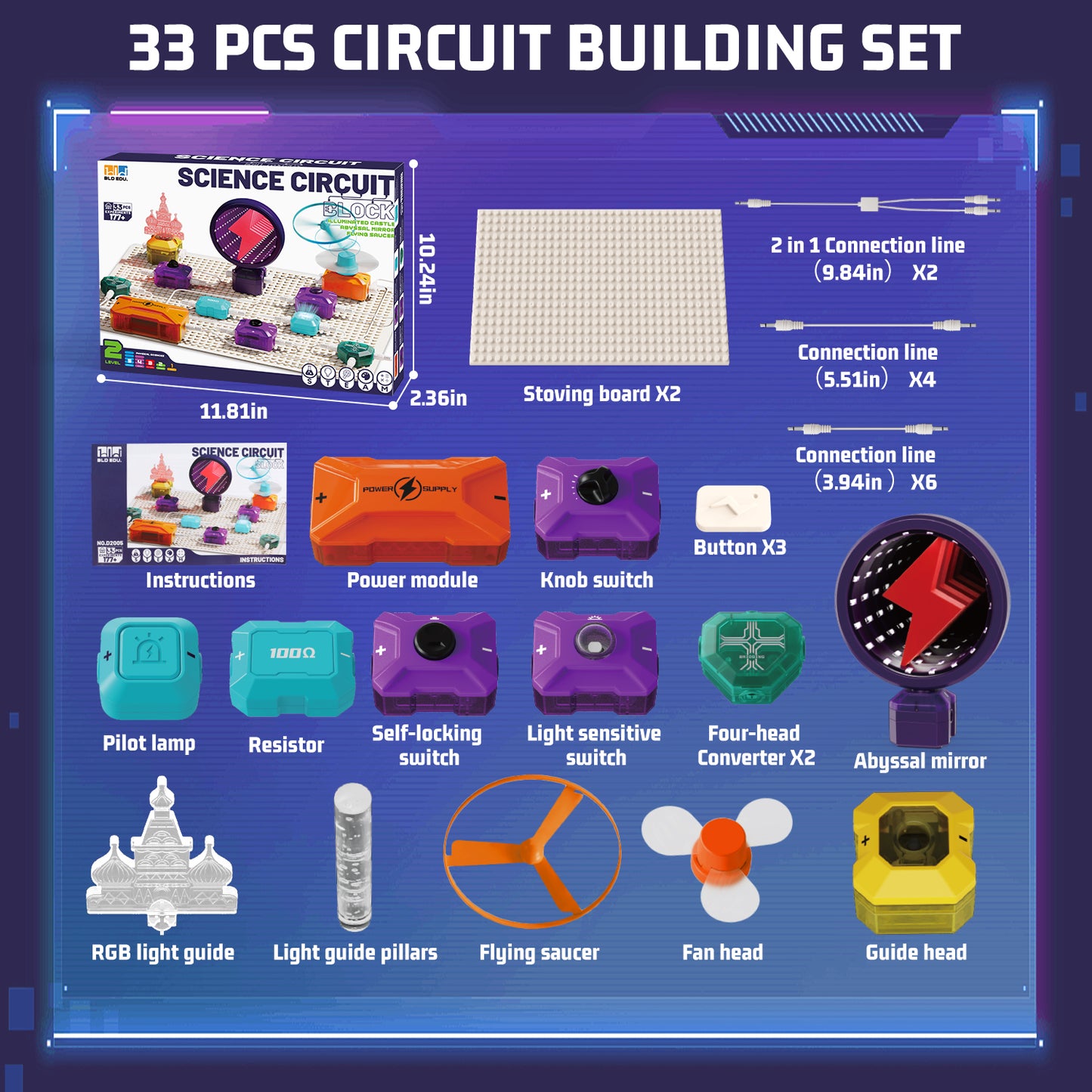 UUSUOO Science Kits for Kids Age 5-7,33 PCS DIY Electronics Exploration Kit with 100+ Projects,Physics Science Experiments Circuit Board Kit,STEM Educational Physics Toys Gift for Kids 5 6 7+