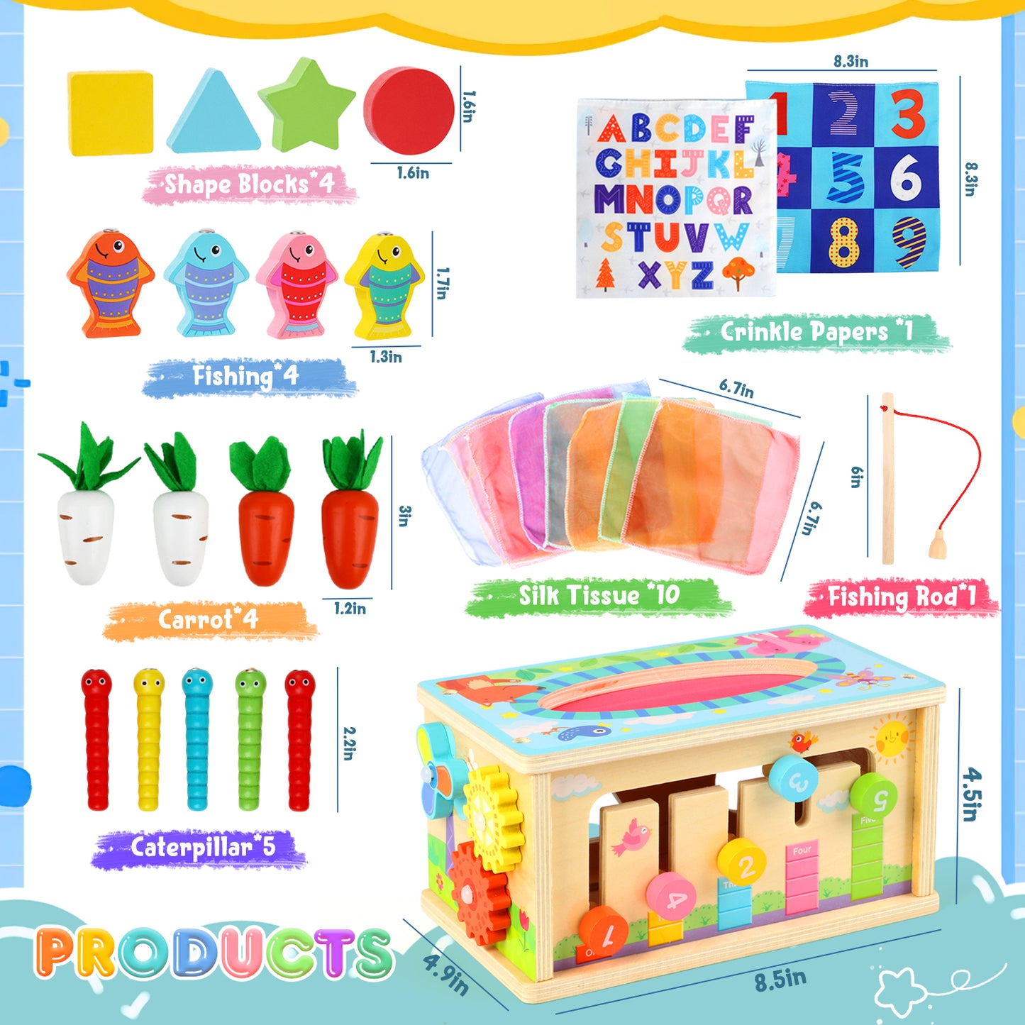 UUSUOO 8-in-1 Montessori Tissue Box Toy for Babies 6-12 Months,Wooden Activity Cube for Babies,Baby Puzzles 12-18 Months,Sensory Toys for Toddlers 1-3, Baby 1st Birthday Gift,Christmas Gifts for Baby