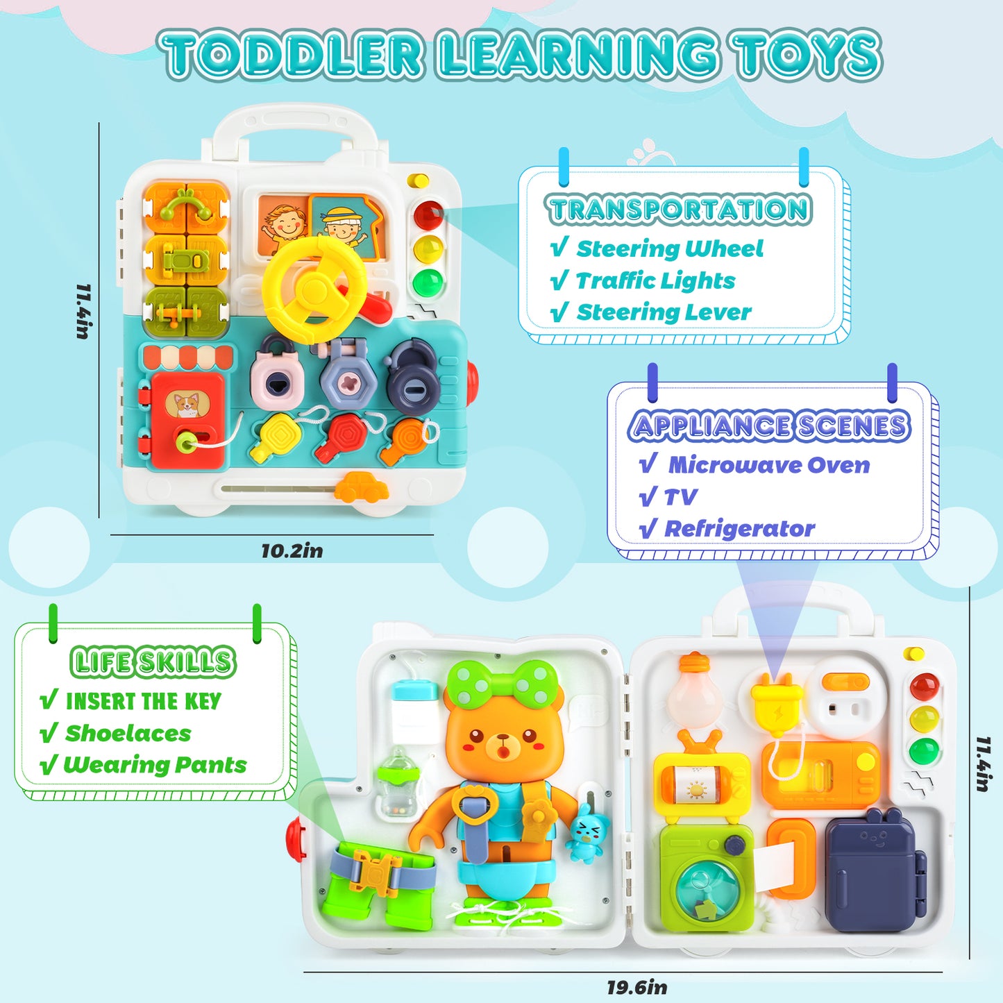 UUSUOO Baby Montessori Toys 6-12 Months,18 In 1 Busy Board Toys for Toddlers,Learning Toys for Toddlers 1-3,Baby Toddler Travel Toys,Christmas Birthday Gifts for Kids 3 4 5 6 7+