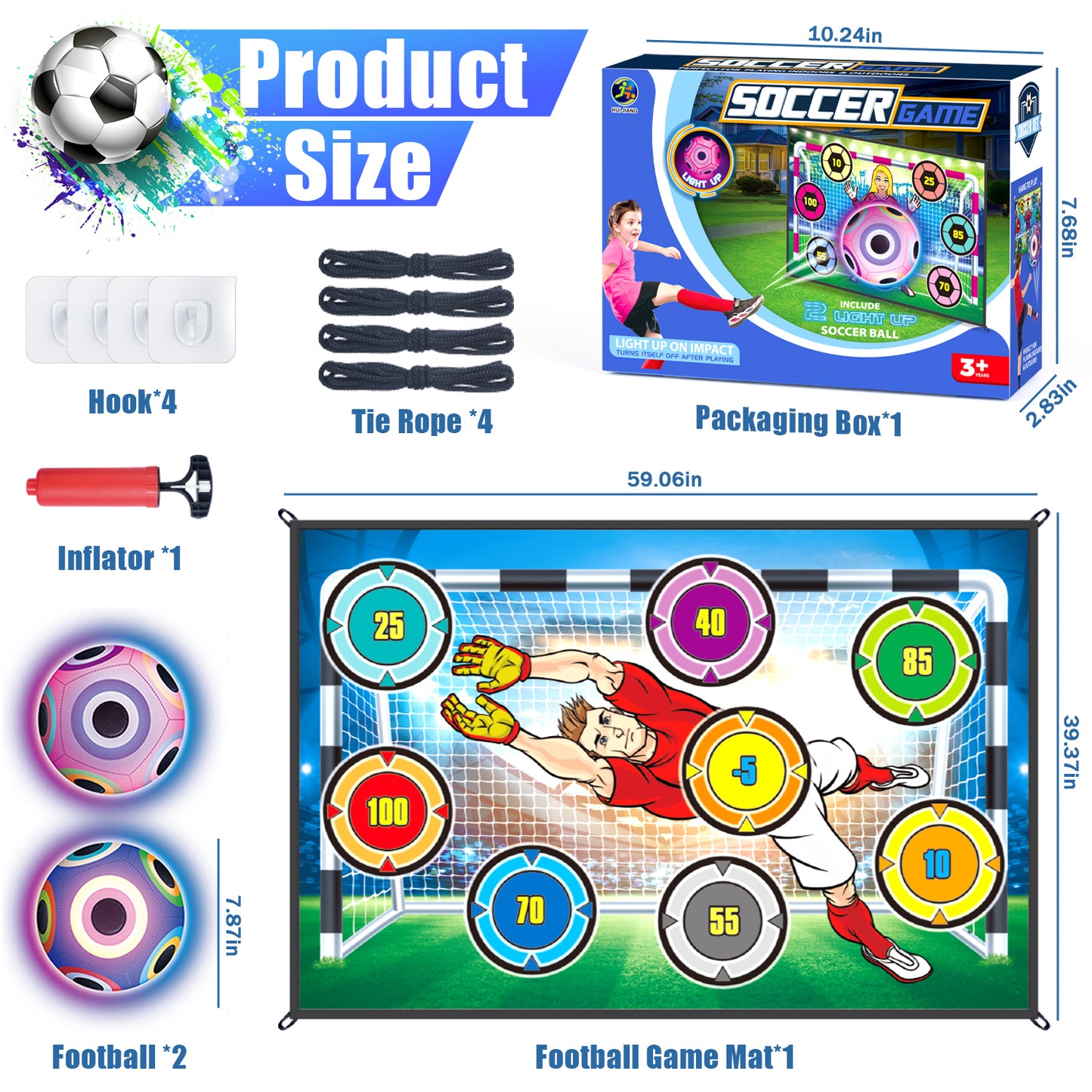 UUSUOO Soccer Ball Game Set for Kids,Indoor Outdoor Backyard Toss Soccer Goal Game with 2 Balls,1 Flannel Target,Soccer Toys Outdoor Toys for Kids,Birthday Gifts for Age 3 4 5 6 7 8-12 Year Old Boys