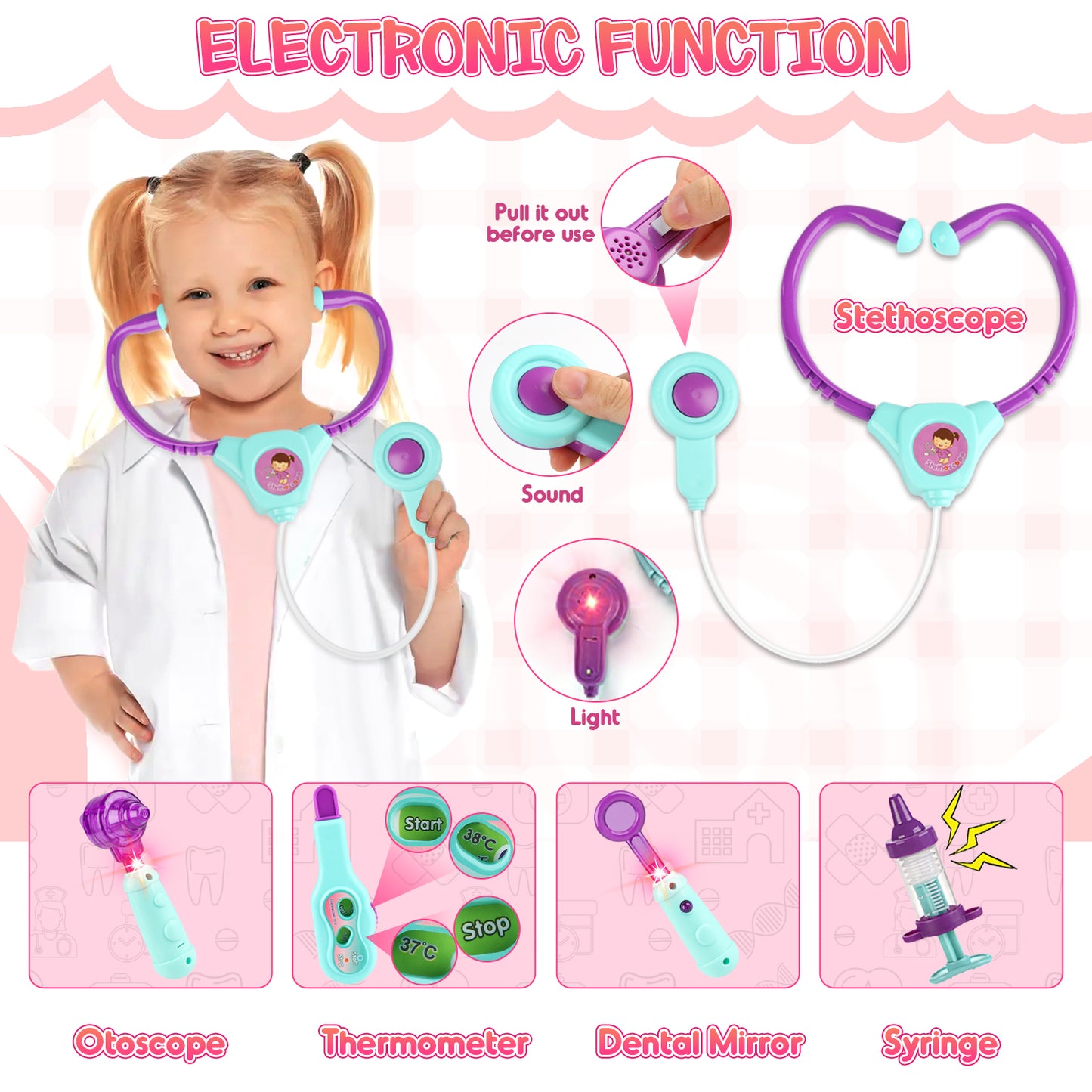 UUSUOO Doctor Kit for Toddlers 3-5,42PCS Doctor Pretend Play Set for Kids,Medical Kit Toy for Toddler with Stethoscope and Other Accessories,Doctor Role Play Set,Christmas Gifts for Kids 3-6
