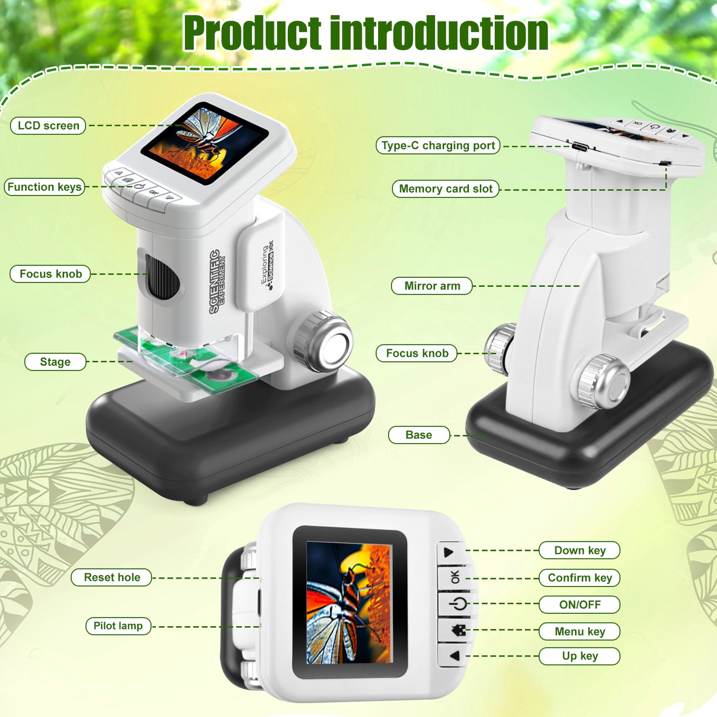 UUSUOO Microscope for Kids,120X-1200X Beginner STEM Microscope Kit with LED & 32GB Card,Science Kits for Kids,Educational Toys Birthday Christmas Gift for Kids Age 5-7 8-12