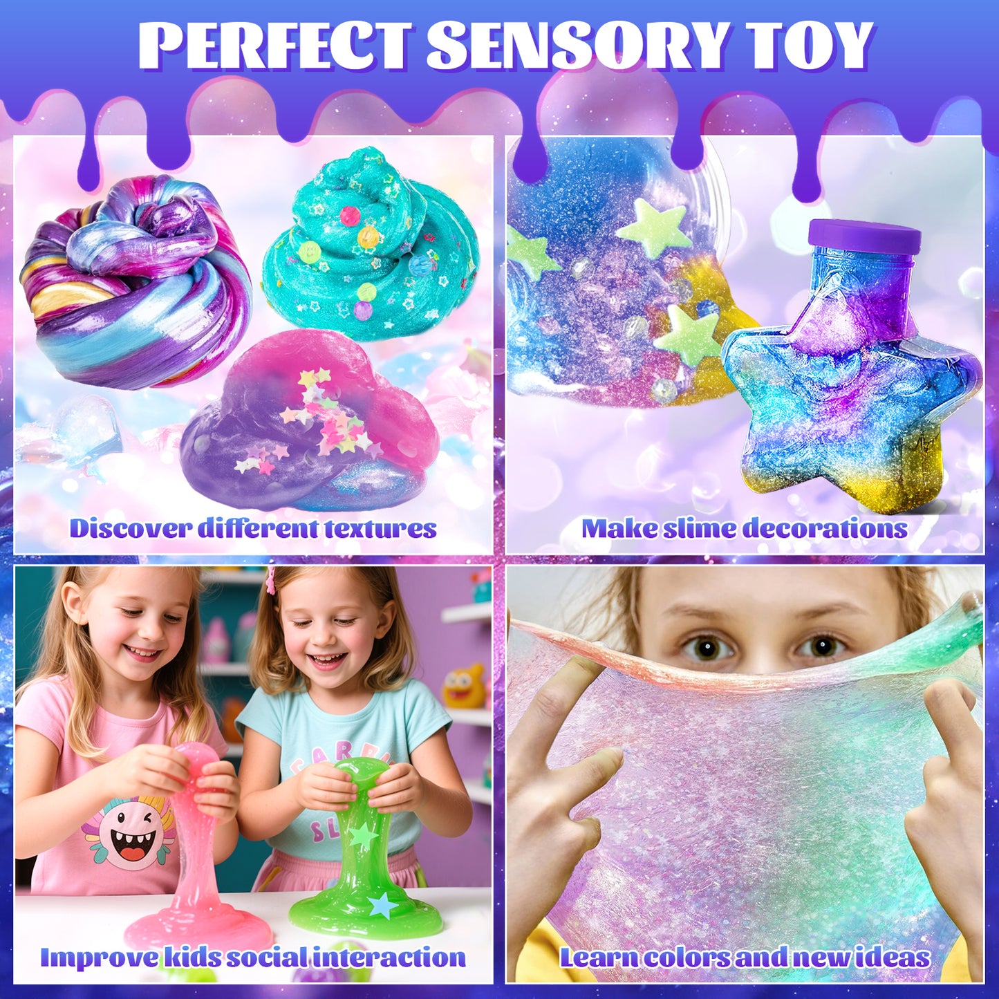 UUSUOO Galaxy Slime Kit,DIY Slime Making Kit with Glitter, Glow in The Dark Powder & Lots of Fun Add Ins,Slime Kits for Girls,Stress Relief Toys,Birthday Gifts for Girls Boys 6 7 8 9 10 11 12