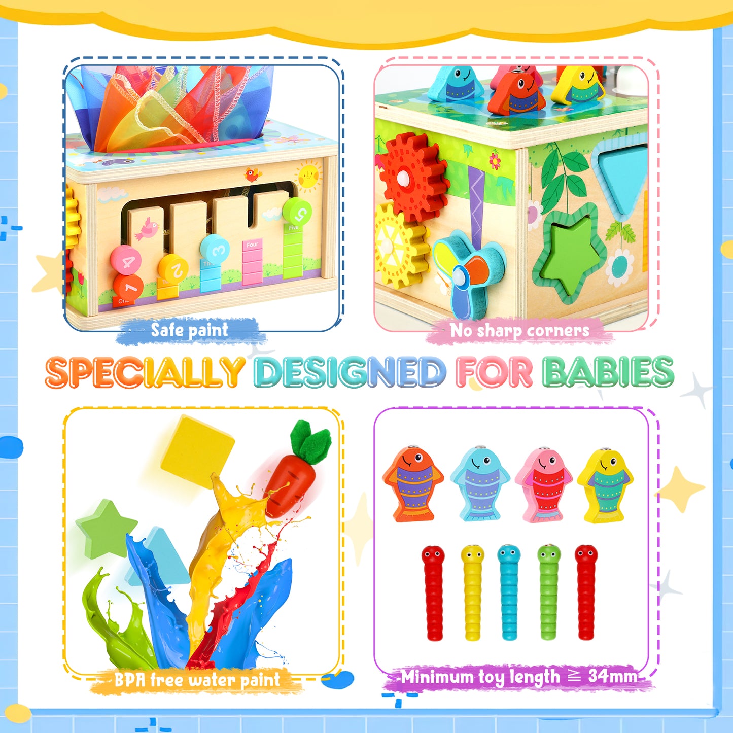 UUSUOO 8-in-1 Montessori Tissue Box Toy for Babies 6-12 Months,Wooden Activity Cube for Babies,Baby Puzzles 12-18 Months,Sensory Toys for Toddlers 1-3, Baby 1st Birthday Gift,Christmas Gifts for Baby