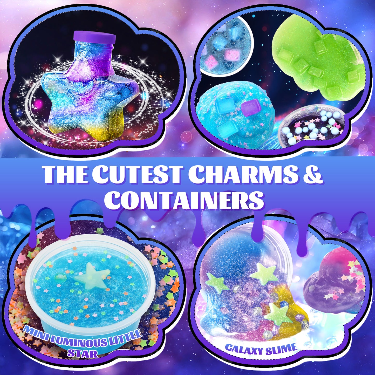 UUSUOO Galaxy Slime Kit,DIY Slime Making Kit with Glitter, Glow in The Dark Powder & Lots of Fun Add Ins,Slime Kits for Girls,Stress Relief Toys,Birthday Gifts for Girls Boys 6 7 8 9 10 11 12