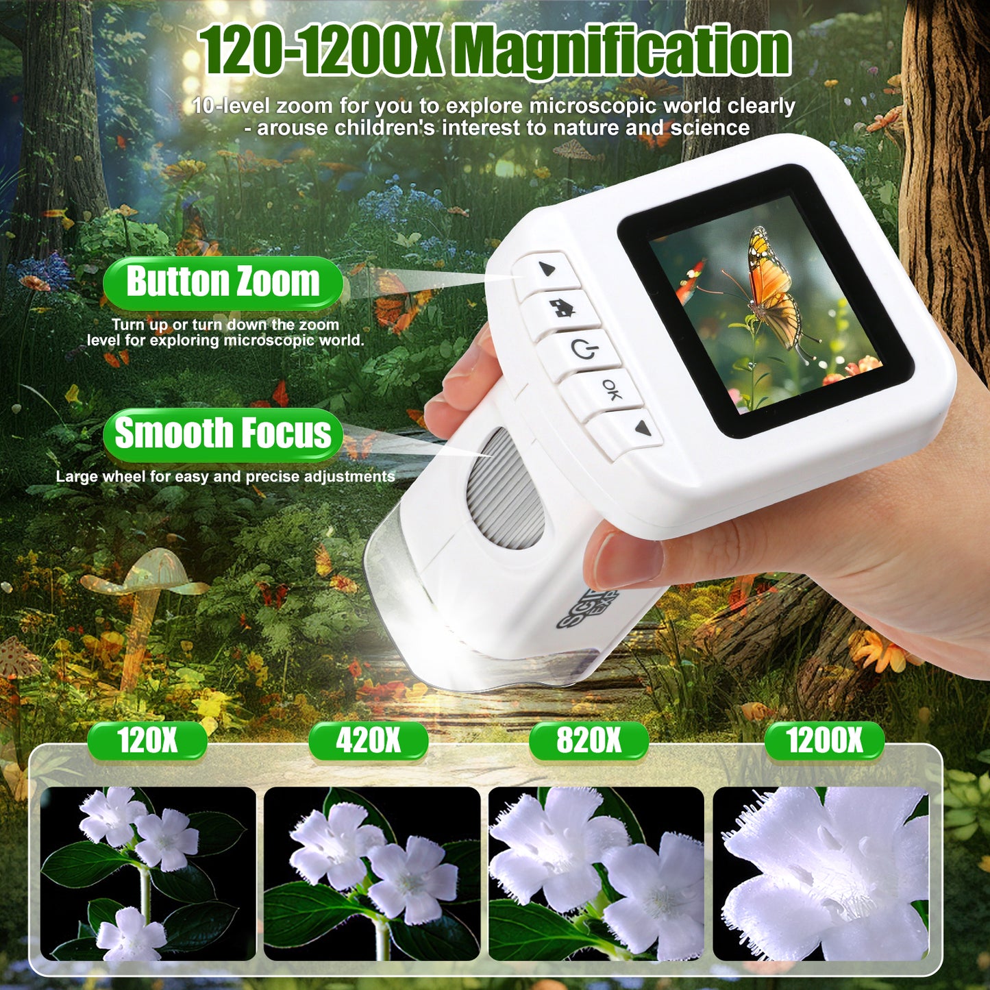 UUSUOO Microscope for Kids,120X-1200X Beginner STEM Microscope Kit with LED & 32GB Card,Science Kits for Kids,Educational Toys Birthday Christmas Gift for Kids Age 5-7 8-12