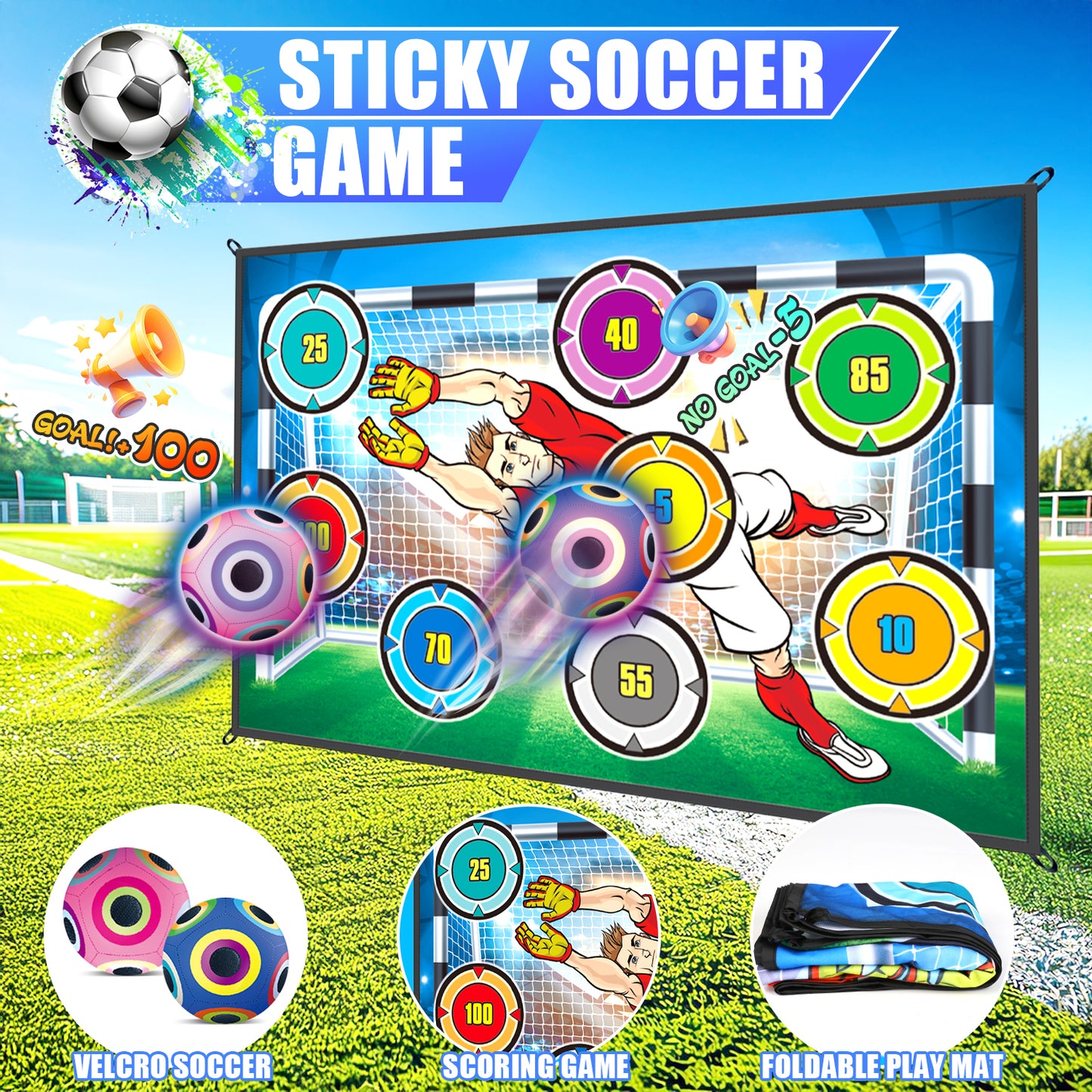 UUSUOO Soccer Ball Game Set for Kids,Indoor Outdoor Backyard Toss Soccer Goal Game with 2 Balls,1 Flannel Target,Soccer Toys Outdoor Toys for Kids,Birthday Gifts for Age 3 4 5 6 7 8-12 Year Old Boys