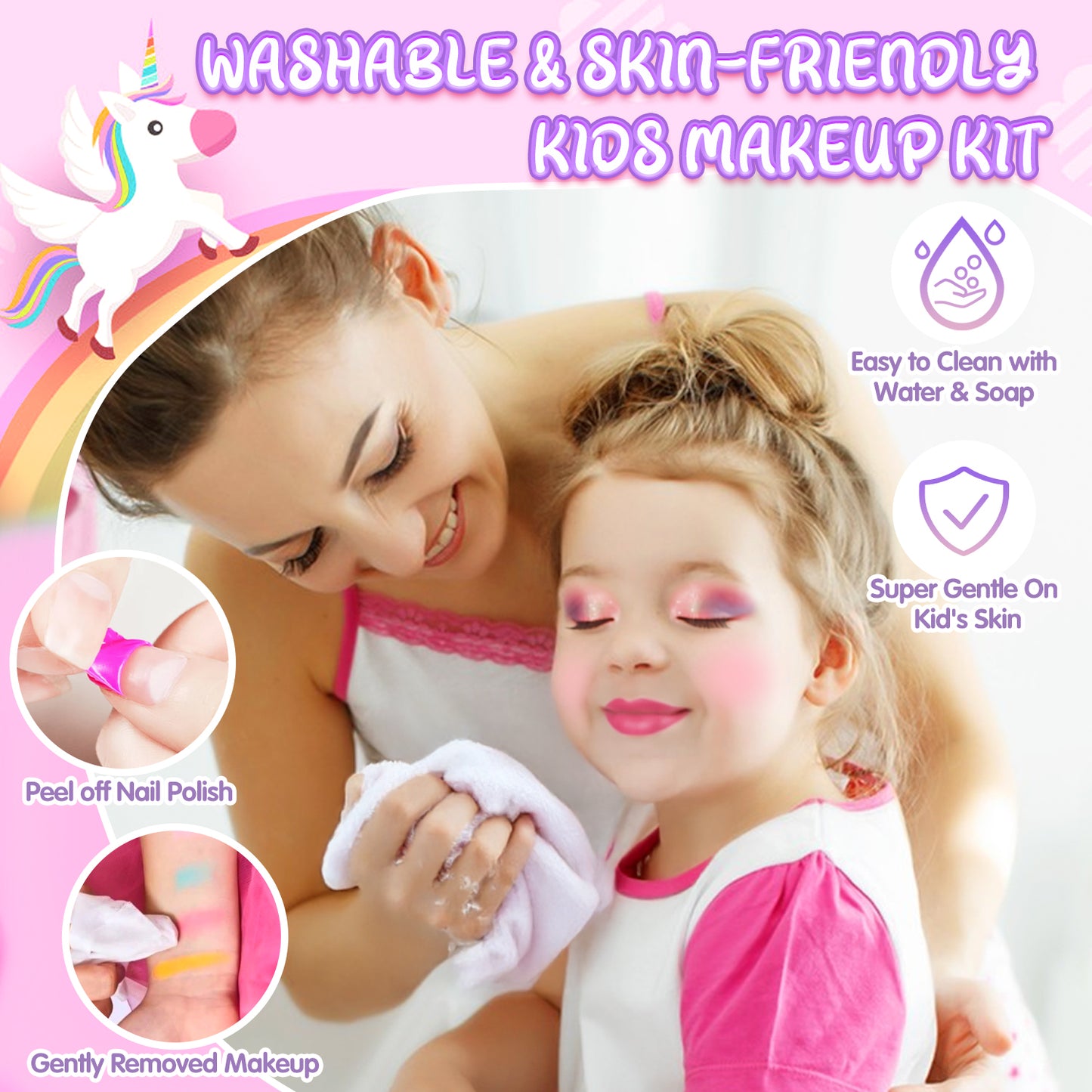 UUSUOO Kids Makeup Kit for Girls Toys,Real Washable Makeup Toy for Little Girl Princess,Play Make Up Birthday Gift Toy for Toddler Girls Age 3-6 9-10 Years,Purple