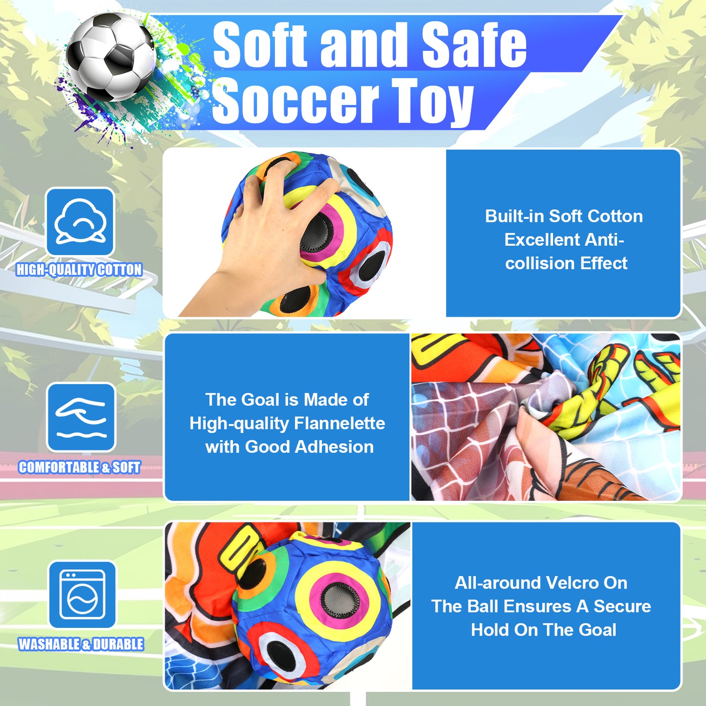 UUSUOO Soccer Ball Game Set for Kids,Indoor Outdoor Backyard Toss Soccer Goal Game with 2 Balls,1 Flannel Target,Soccer Toys Outdoor Toys for Kids,Birthday Gifts for Age 3 4 5 6 7 8-12 Year Old Boys