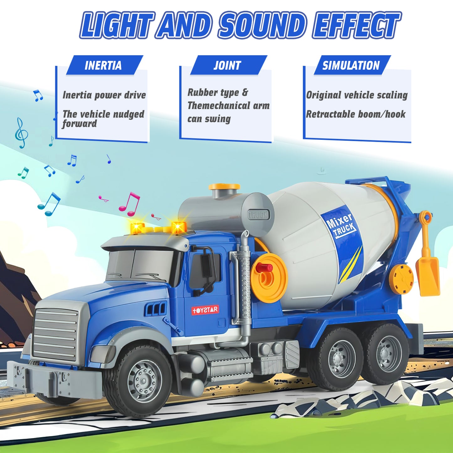 UUSUOO Toddler Trucks for Boys 3-6 Years,16" Cement Mixer Toy Truck for Boys with Lights and Sounds,Construction Trucks for Boys Age 4-7,Kids Toy trucks Christmas Birthday Gifts for Kids,Blue