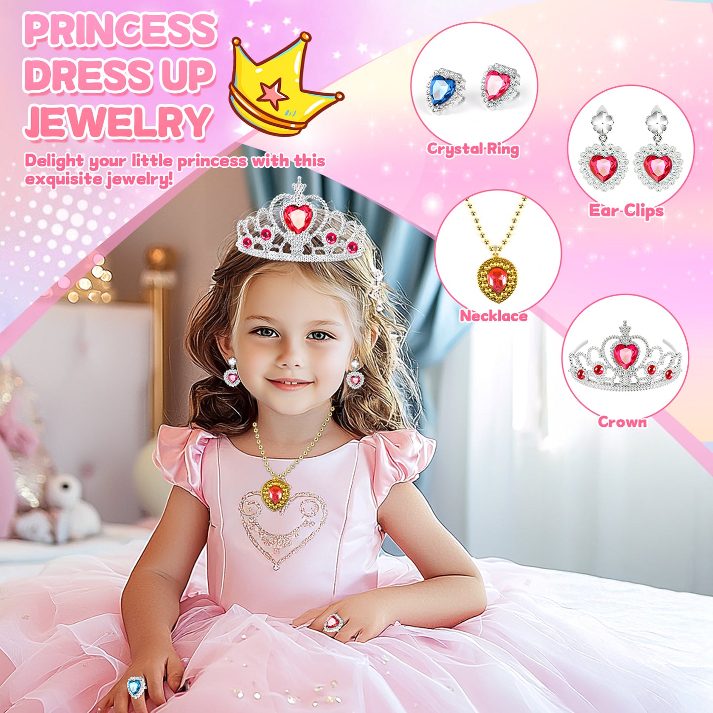 UUSUOO Kids Makeup Kit for Girls,46PCS Princess Toys Real Washable Cosmetic Set with Mirror,Non-Toxic Girls Makeup Kit,Girl Toys Christmas Birthday Gifts Toys for 3 4 5 6 7 8 9 10 Year Old Girls,Pink