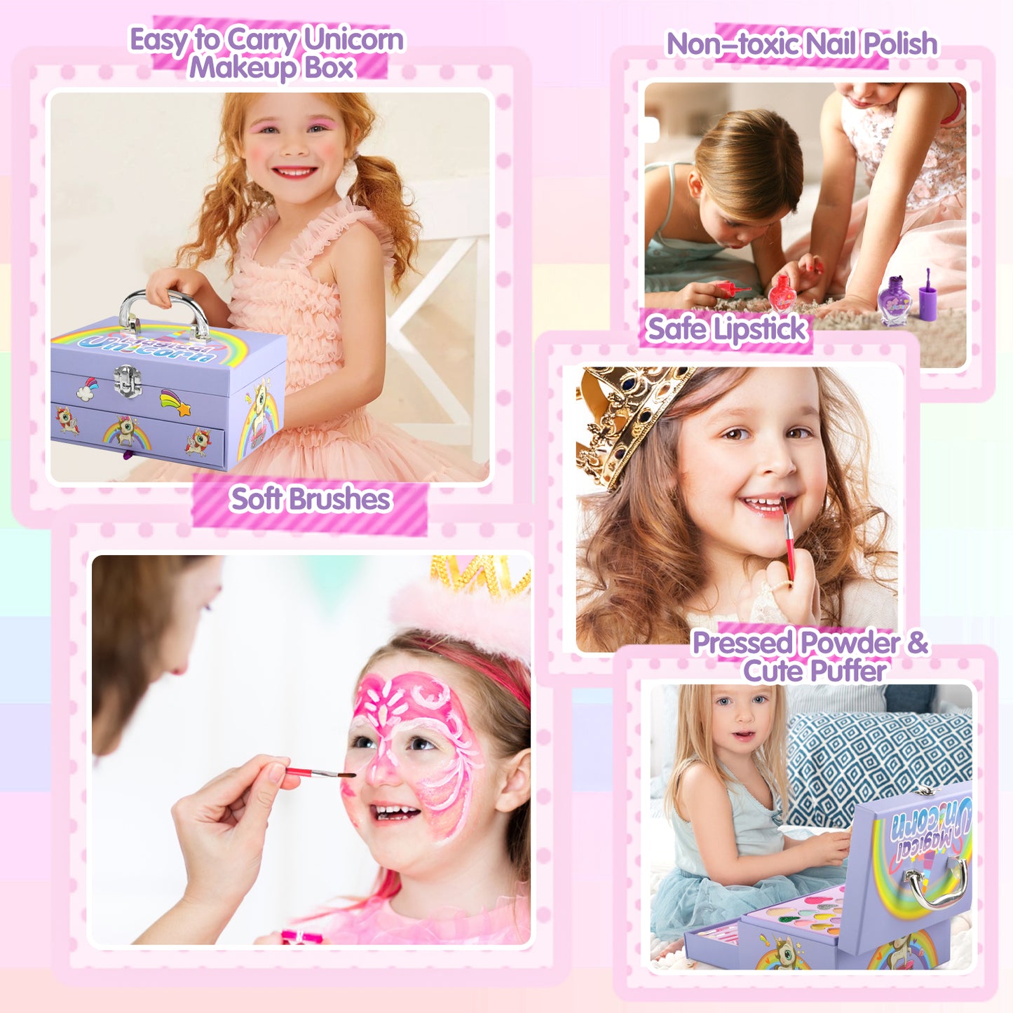 UUSUOO Kids Makeup Kit for Girls Toys,Real Washable Makeup Toy for Little Girl Princess,Play Make Up Birthday Gift Toy for Toddler Girls Age 3-6 9-10 Years,Purple