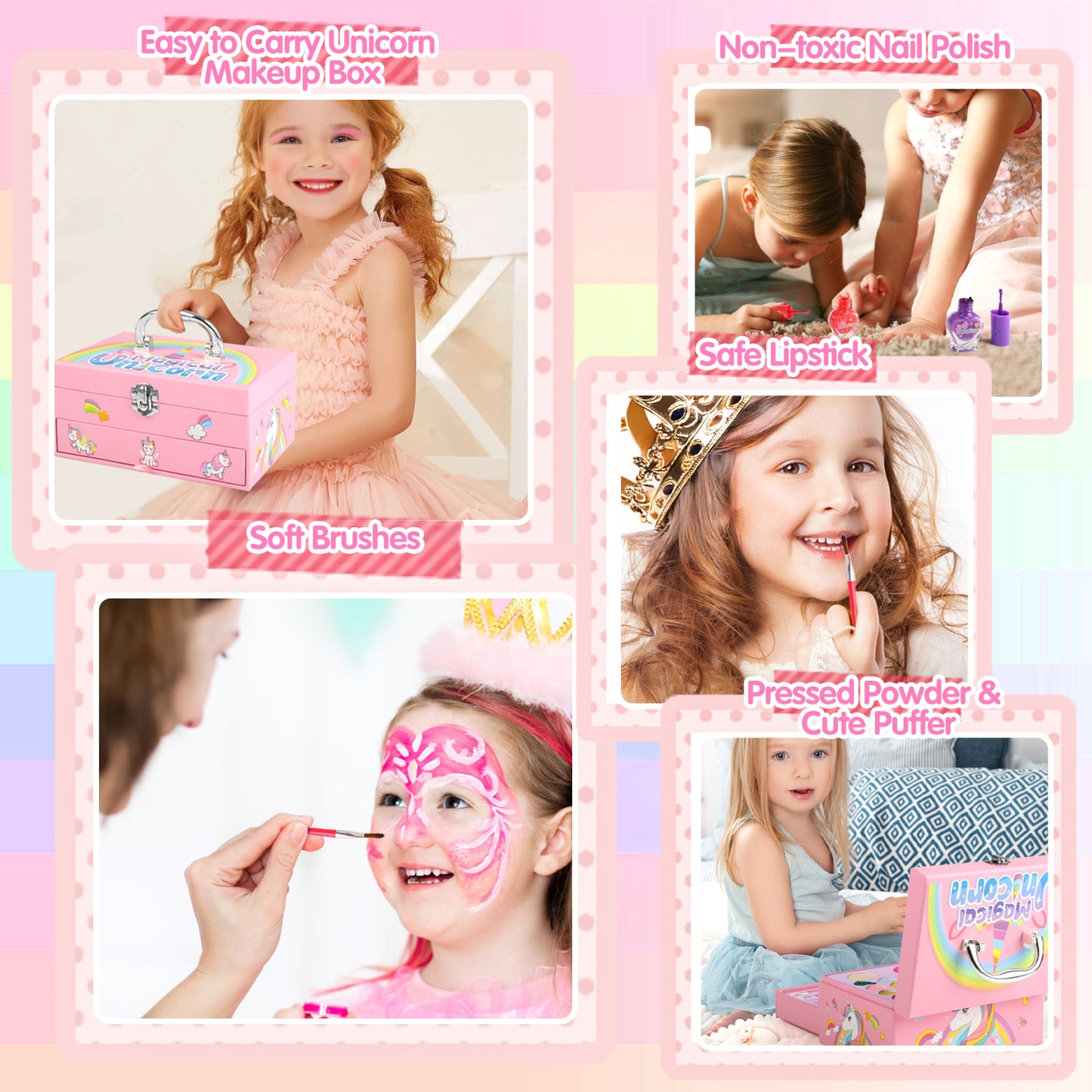UUSUOO Kids Makeup Set for Girls, Girls Unicorn Makeup Kit for Kids Age 8-12, Real Washable Makeup Princess Toys for Girls 3-6 Years,Pink