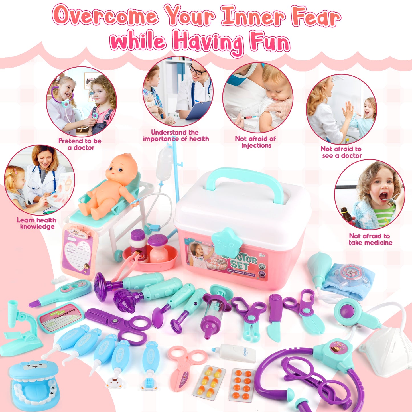 UUSUOO Doctor Kit for Toddlers 3-5,42PCS Doctor Pretend Play Set for Kids,Medical Kit Toy for Toddler with Stethoscope and Other Accessories,Doctor Role Play Set,Christmas Gifts for Kids 3-6