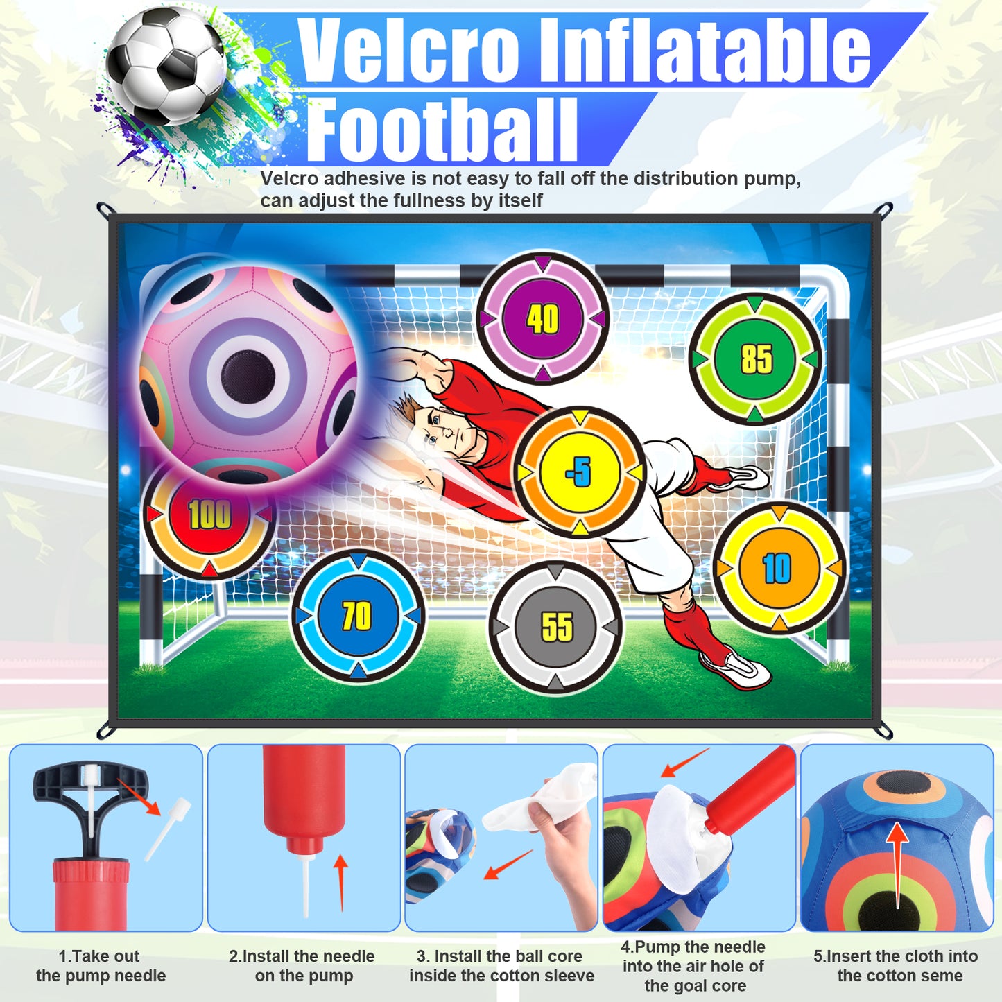 UUSUOO Soccer Ball Game Set for Kids,Indoor Outdoor Backyard Toss Soccer Goal Game with 2 Balls,1 Flannel Target,Soccer Toys Outdoor Toys for Kids,Birthday Gifts for Age 3 4 5 6 7 8-12 Year Old Boys