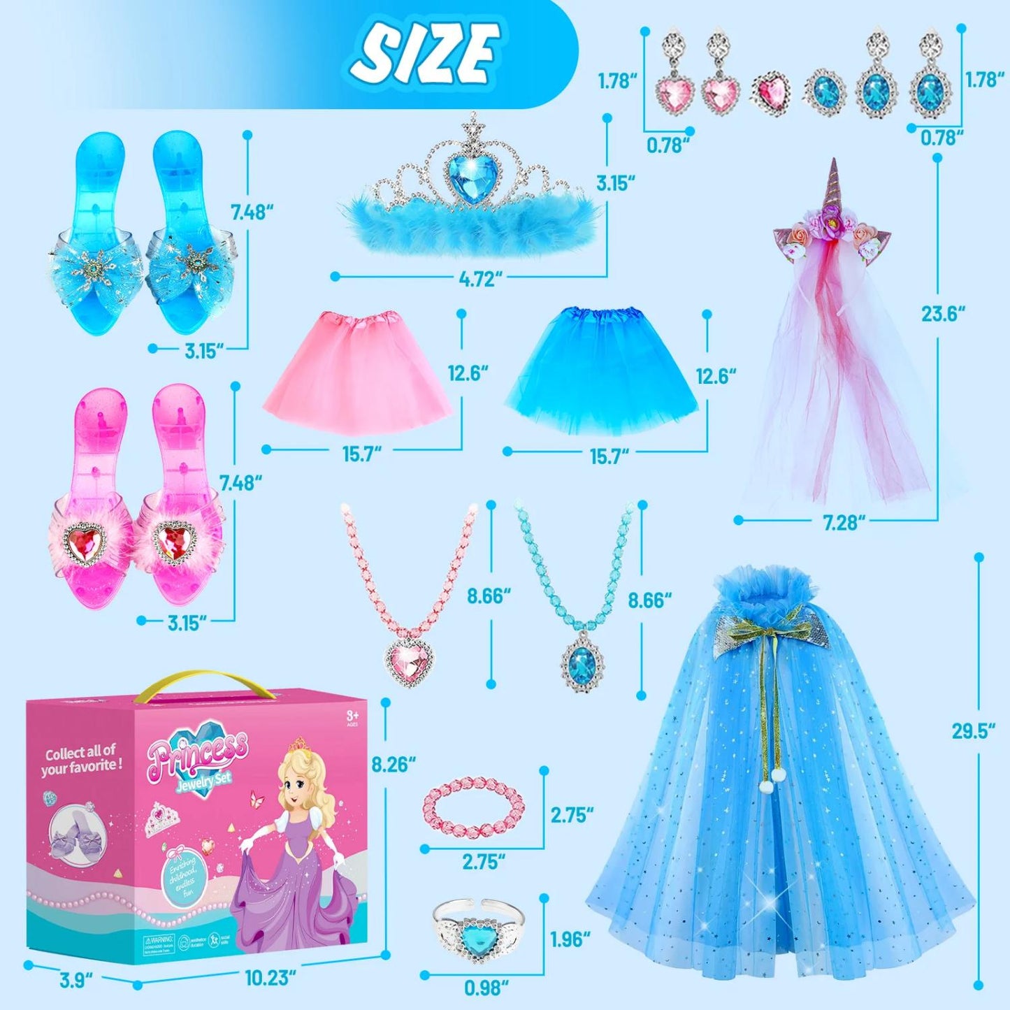 UUSUOO 19Pcs Princess Dress Up Toys,2 Sets Princess Toys for Girls 3-6 Years,Unicorn and Frozen Princess Pretend Play Toys Gift for Girls 3 4 5 6 + Years Old