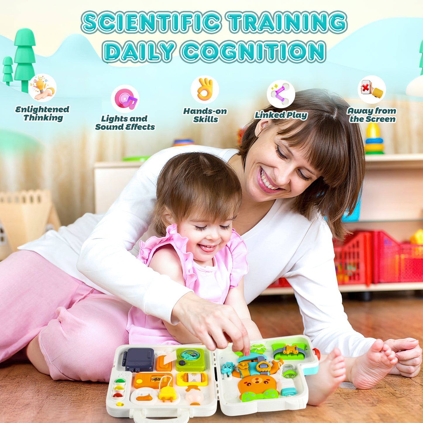 UUSUOO Baby Montessori Toys 6-12 Months,18 In 1 Busy Board Toys for Toddlers,Learning Toys for Toddlers 1-3,Baby Toddler Travel Toys,Christmas Birthday Gifts for Kids 3 4 5 6 7+