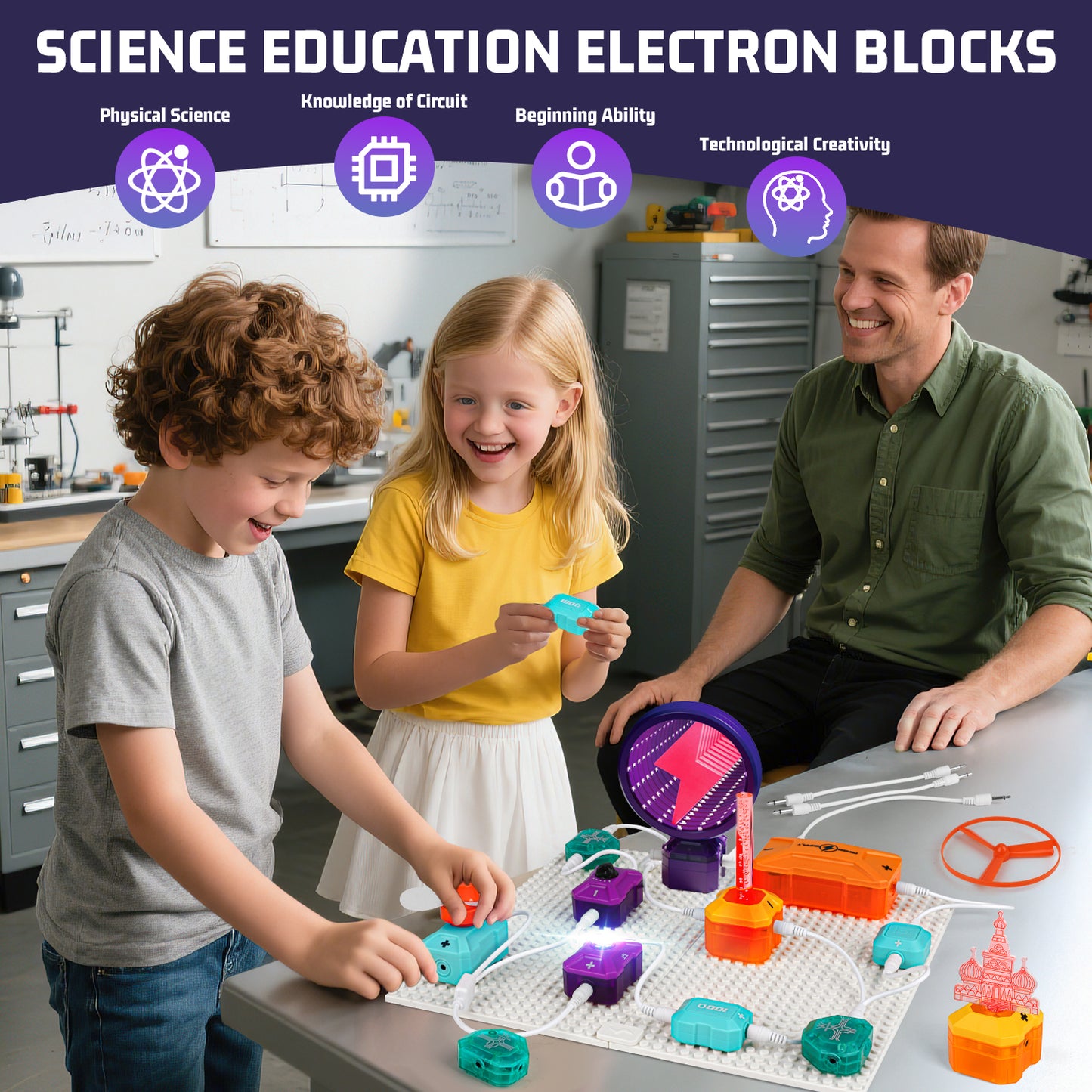 UUSUOO Science Kits for Kids Age 5-7,33 PCS DIY Electronics Exploration Kit with 100+ Projects,Physics Science Experiments Circuit Board Kit,STEM Educational Physics Toys Gift for Kids 5 6 7+