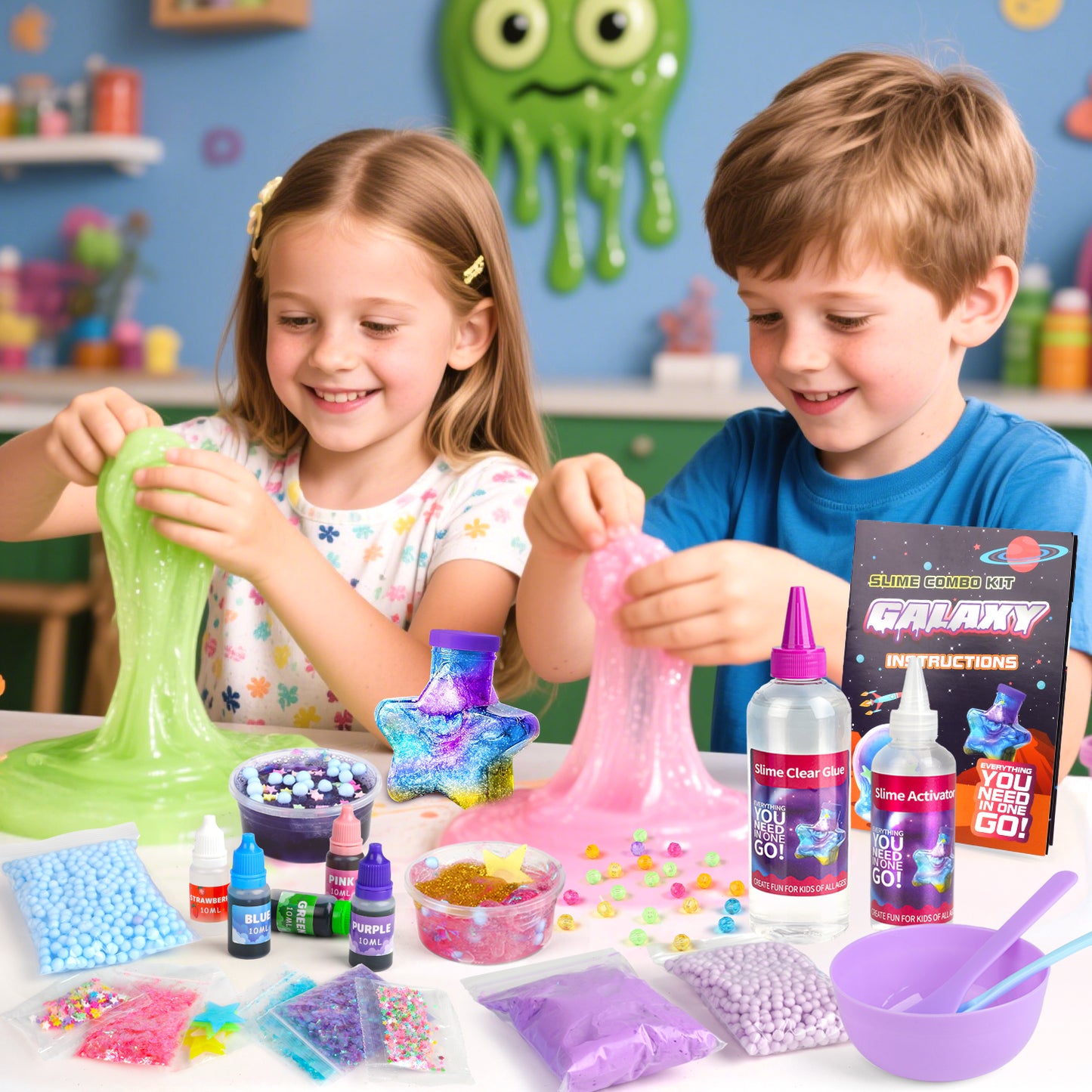 UUSUOO Galaxy Slime Kit,DIY Slime Making Kit with Glitter, Glow in The Dark Powder & Lots of Fun Add Ins,Slime Kits for Girls,Stress Relief Toys,Birthday Gifts for Girls Boys 6 7 8 9 10 11 12