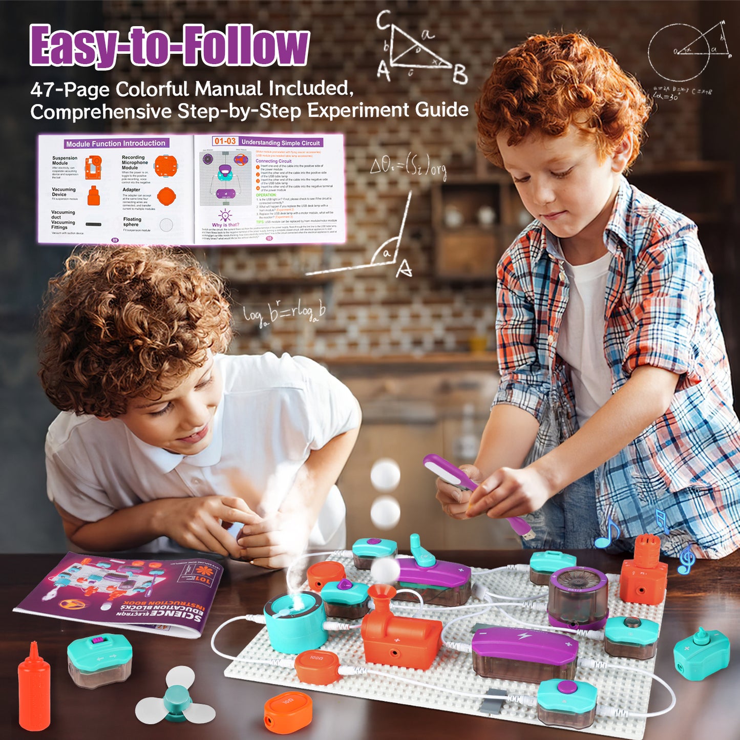 UUSUOO Science Kits for Kids Age 8-12,45PCS DIY Electronics Exploration Kit with 100+ Projects,Physics Science Experiments Circuit Board Kit,STEM Educational Toys Gift for Kids Ages 5-7 8-12