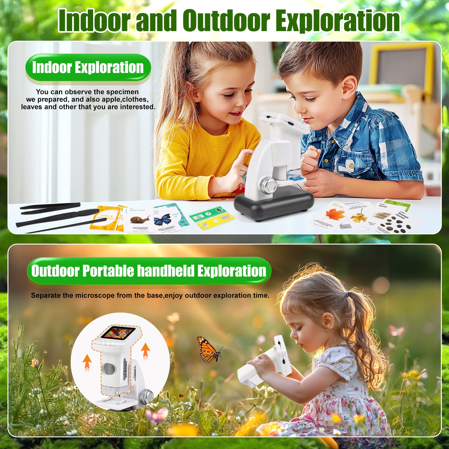 UUSUOO Microscope for Kids,120X-1200X Beginner STEM Microscope Kit with LED & 32GB Card,Science Kits for Kids,Educational Toys Birthday Christmas Gift for Kids Age 5-7 8-12