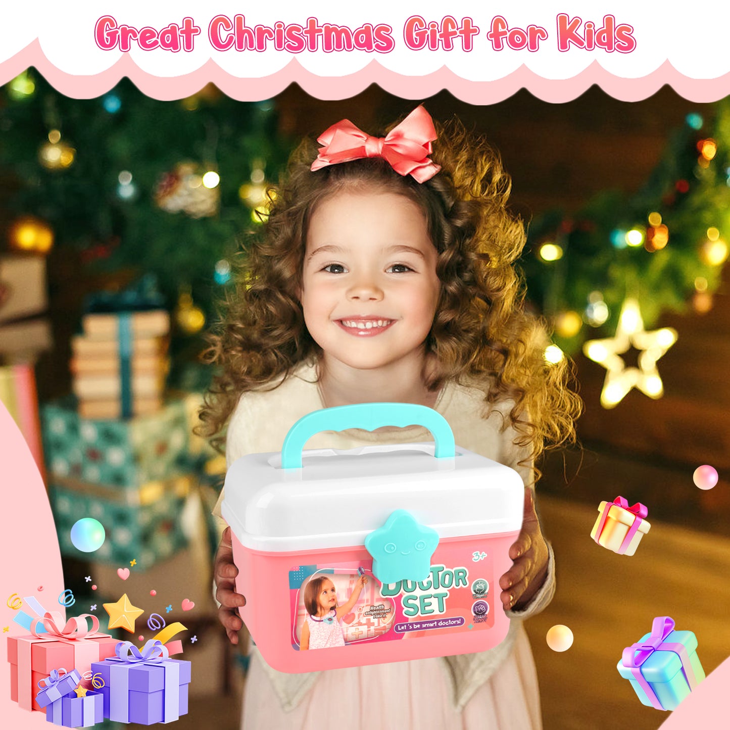 UUSUOO Doctor Kit for Toddlers 3-5,42PCS Doctor Pretend Play Set for Kids,Medical Kit Toy for Toddler with Stethoscope and Other Accessories,Doctor Role Play Set,Christmas Gifts for Kids 3-6