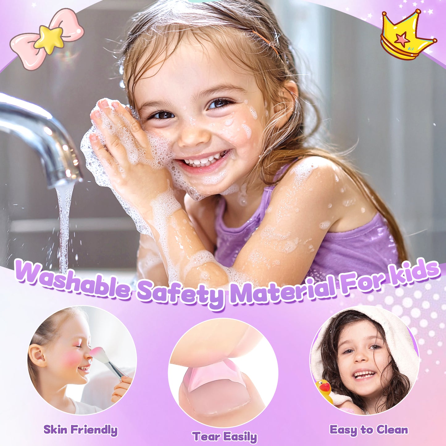 UUSUOO 46PCS Kids Makeup Kit for Girls,Real Washable Girls Makeup Kit for Kids,Non Toxic Pretend Play Cosmetic Set,Little Girls Princess Toys Gift for Christmas Birthday Aged 3 4 5 6 7 8 9 10,Purple