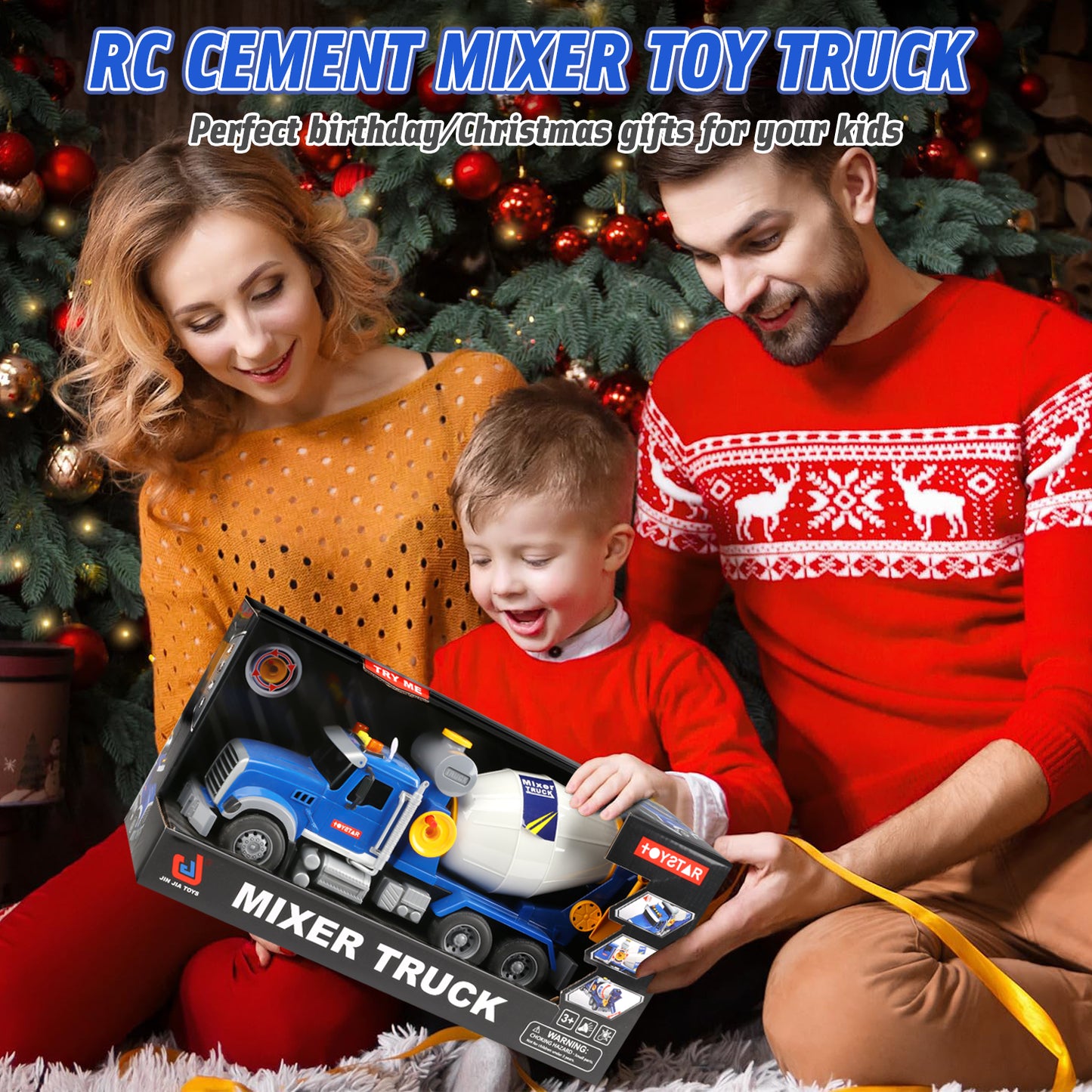 UUSUOO Toddler Trucks for Boys 3-6 Years,16" Cement Mixer Toy Truck for Boys with Lights and Sounds,Construction Trucks for Boys Age 4-7,Kids Toy trucks Christmas Birthday Gifts for Kids,Blue