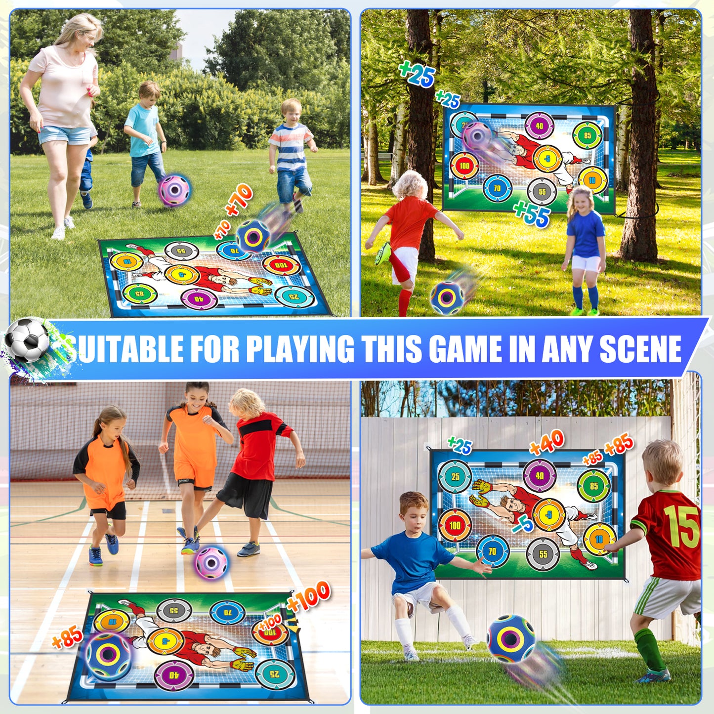 UUSUOO Soccer Ball Game Set for Kids,Indoor Outdoor Backyard Toss Soccer Goal Game with 2 Balls,1 Flannel Target,Soccer Toys Outdoor Toys for Kids,Birthday Gifts for Age 3 4 5 6 7 8-12 Year Old Boys