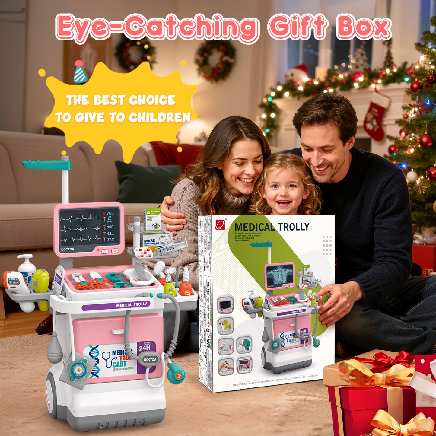 UUSUOO Doctor Kit for Toddlers 3-5,32PCS Doctors Role Play Set Toy,Pretend Medical Station Toy Set with Realistic LED Lights & Sounds,Christmas Boys & Girls Gift for Ages 3-8,Pink