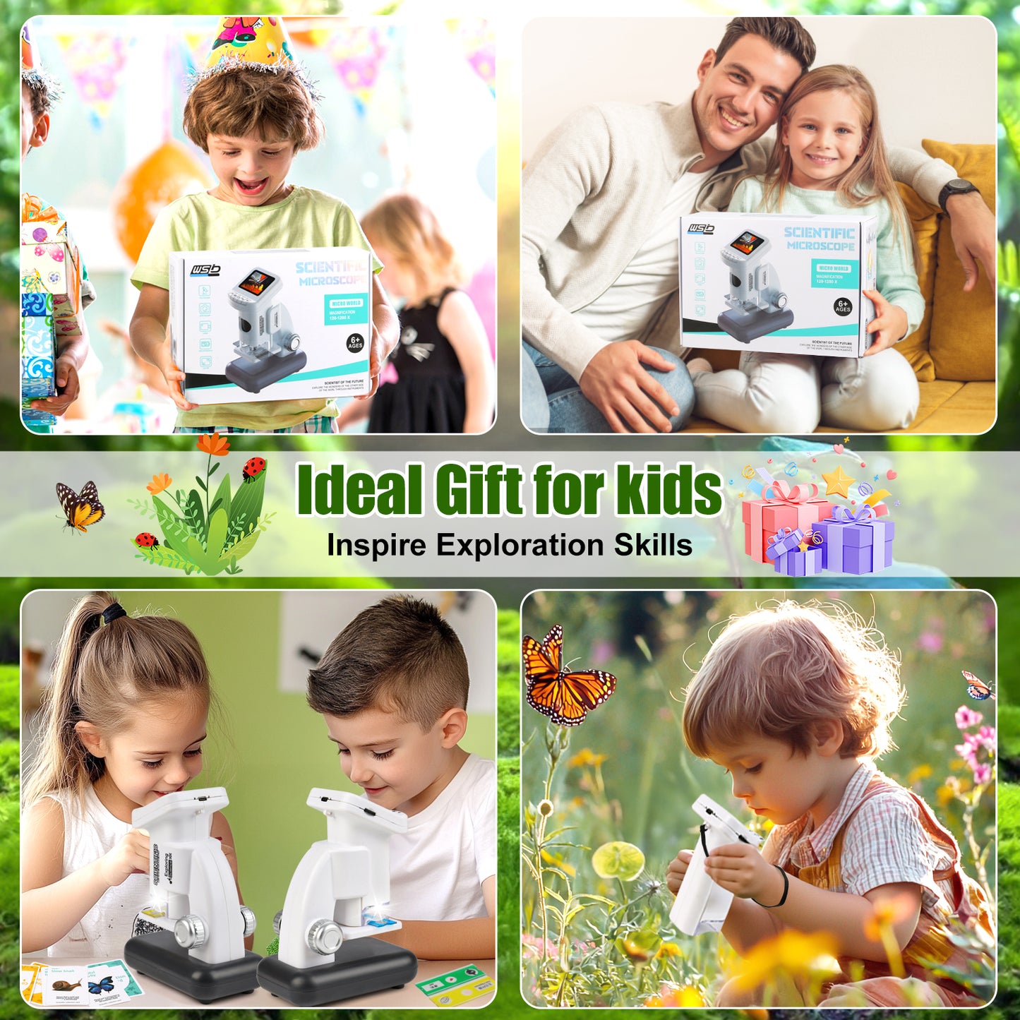 UUSUOO Microscope for Kids,120X-1200X Beginner STEM Microscope Kit with LED & 32GB Card,Science Kits for Kids,Educational Toys Birthday Christmas Gift for Kids Age 5-7 8-12