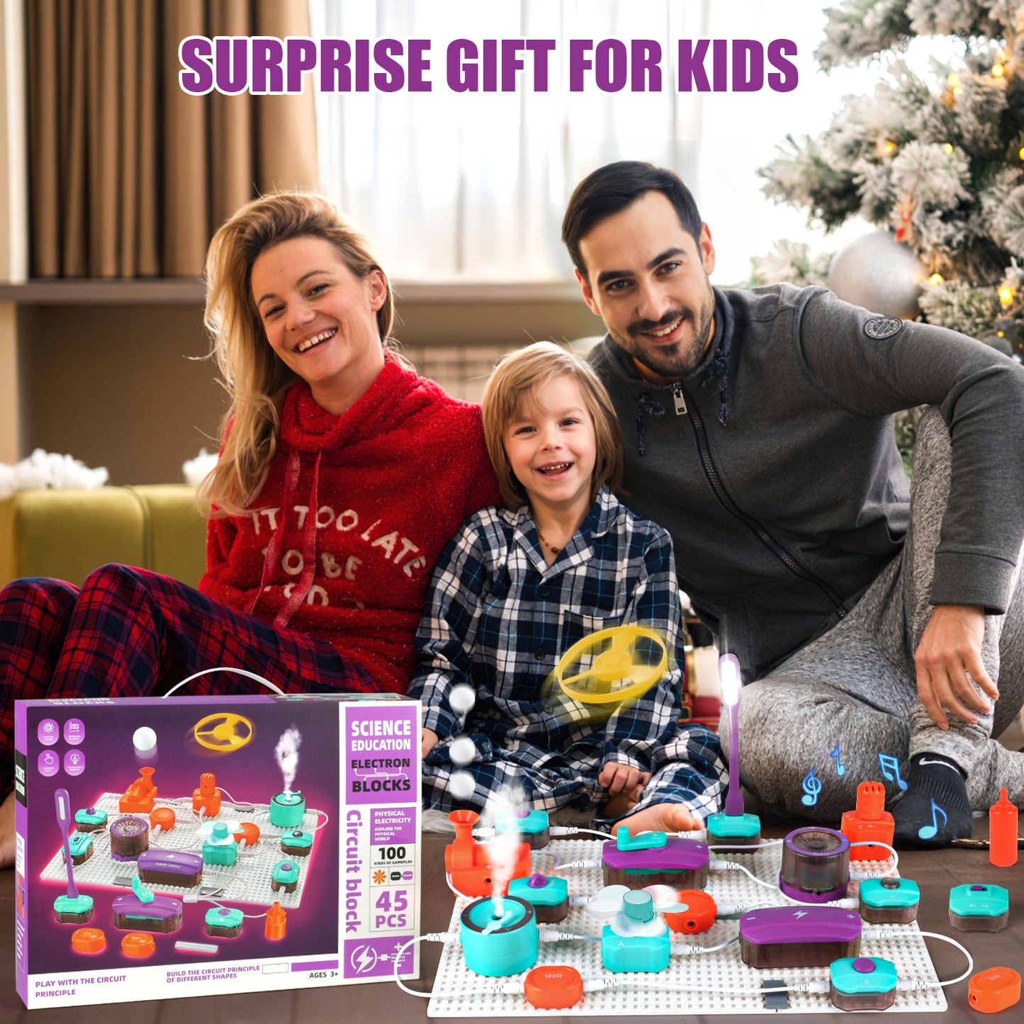 UUSUOO Science Kits for Kids Age 8-12,45PCS DIY Electronics Exploration Kit with 100+ Projects,Physics Science Experiments Circuit Board Kit,STEM Educational Toys Gift for Kids Ages 5-7 8-12