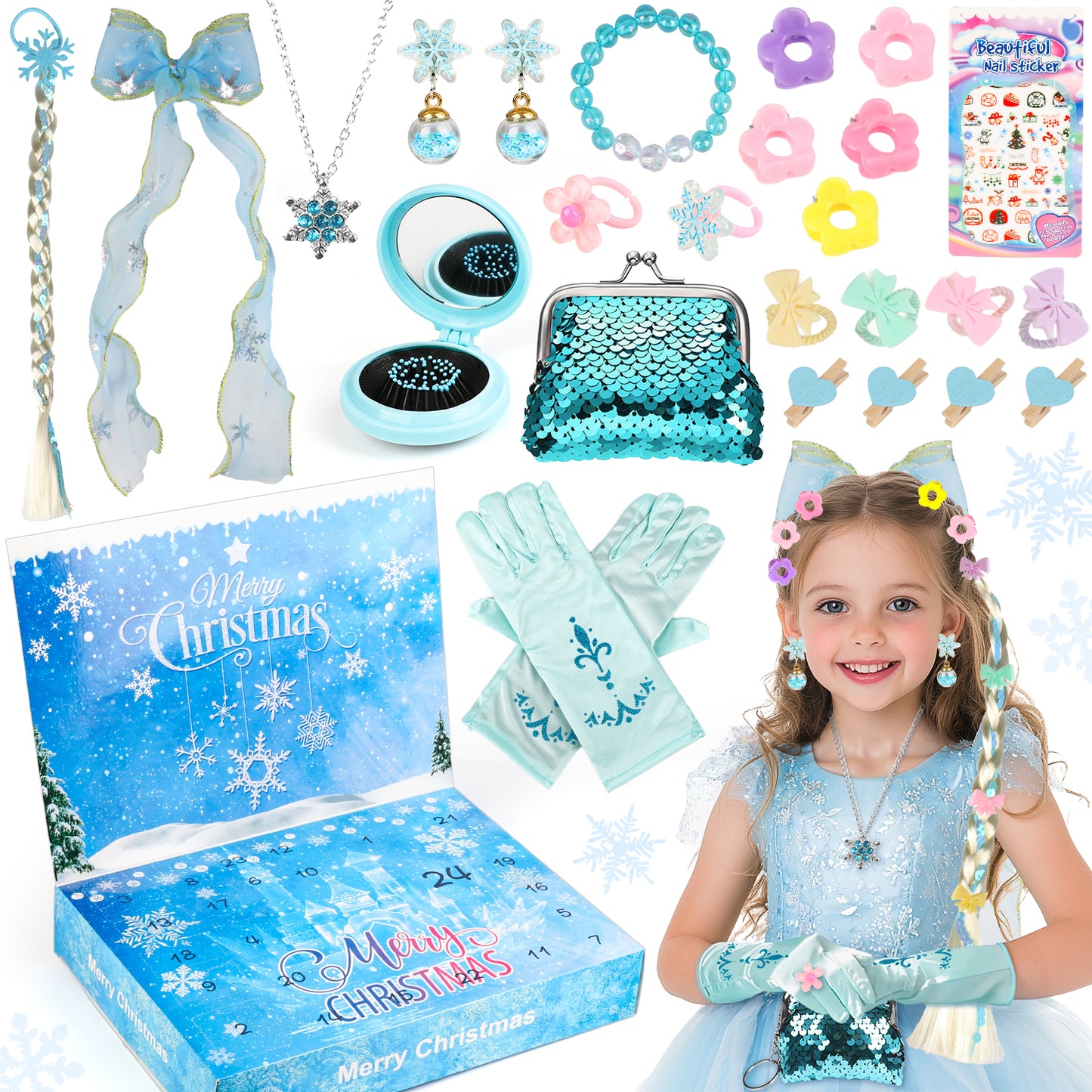 UUSUOO Jewelry Toys for Girls,25 PCS Pretend Play Jewelry Set,Princess Dress Up Toys Set,Necklaces, Bracelets, Kids Rings, Hair Ties, Hair Clips,Girls Toys Princess Toys for Girls 3-6 Years