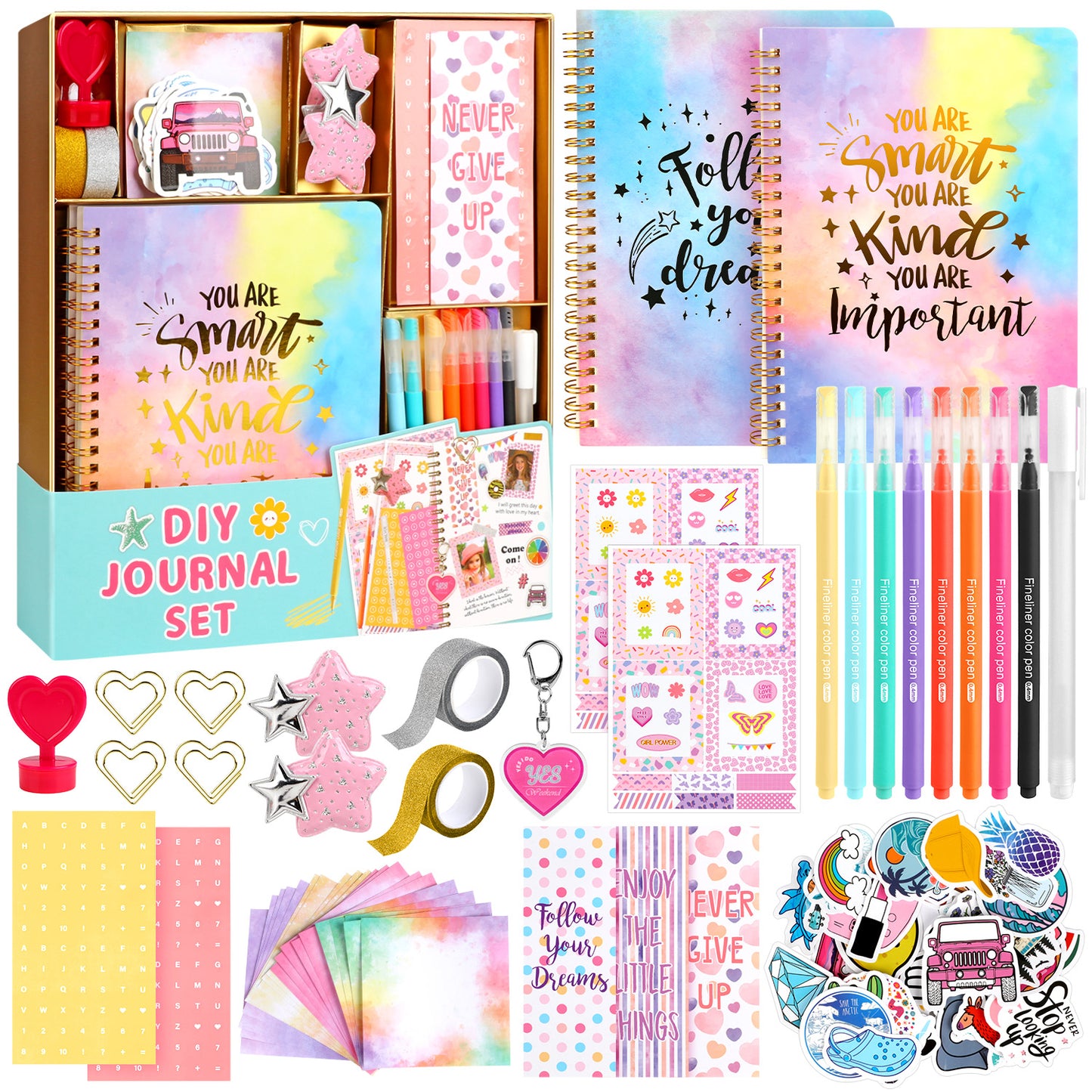 UUSUOO DIY Journal Kit for Girls 8-14,DIY Journal Set for Girls,100Pcs Stationery Set with Stickers,Scrapbook & Diary Supplies Set,Journaling Art Crafts Kit, Ideal Gifts for Girls Age 8 9 10+