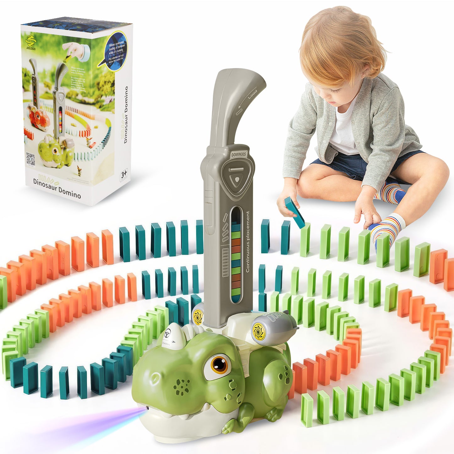 UUSUOO Dinosaur Domino Train Toy Set for Kids, 60 PCS Automatic Domino Blocks Set Building and Stacking Toy with Lights & Sound,Montessori Toys for Kids, Christmas Birthday Gifts for Kids Age 3-12
