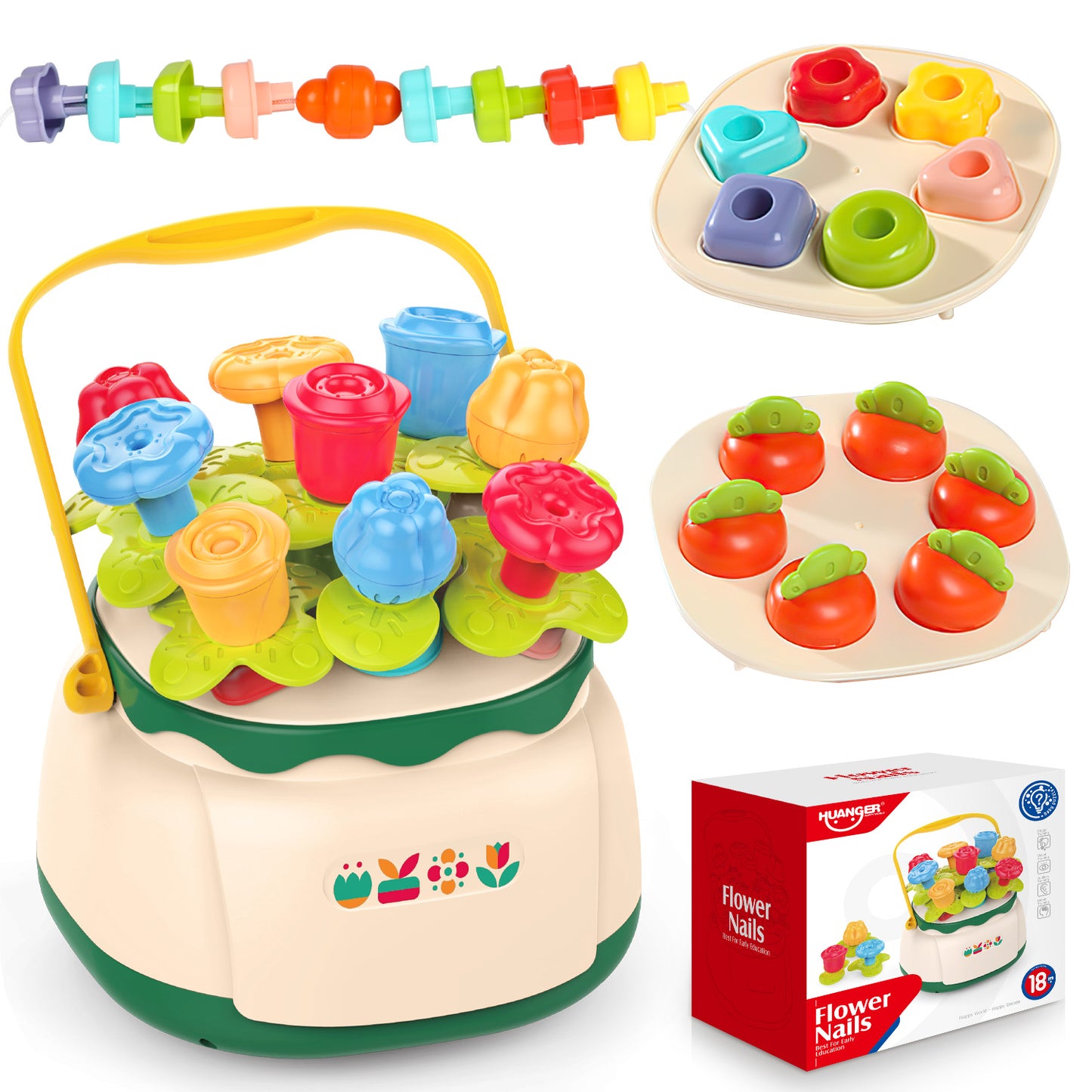 UUSUOO Baby Toys 6-12 Months, 4 in 1 Montessori Toys for Babies 6-12 Months,Flower Garden Building Toys for Girls,Stacking Toys for Toddlers 1-3,Toddlers Toys Christmas Birthday Gifts for Kids
