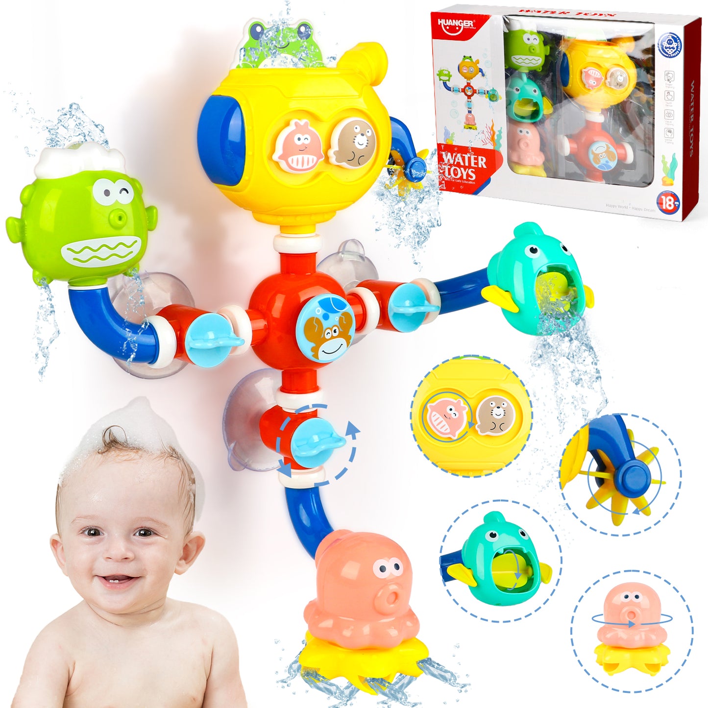 UUSUOO Toddler Bath Toys Age 2-4,Baby Bathtub Toys,Shower Wall Toys with Pipes and Valves,Baby Toys 6-12 Months,Kids Bath Pipes Toys for Kids,Christmas Birthday Gifts for 3 4 5 6+ Year Old Boys Girls