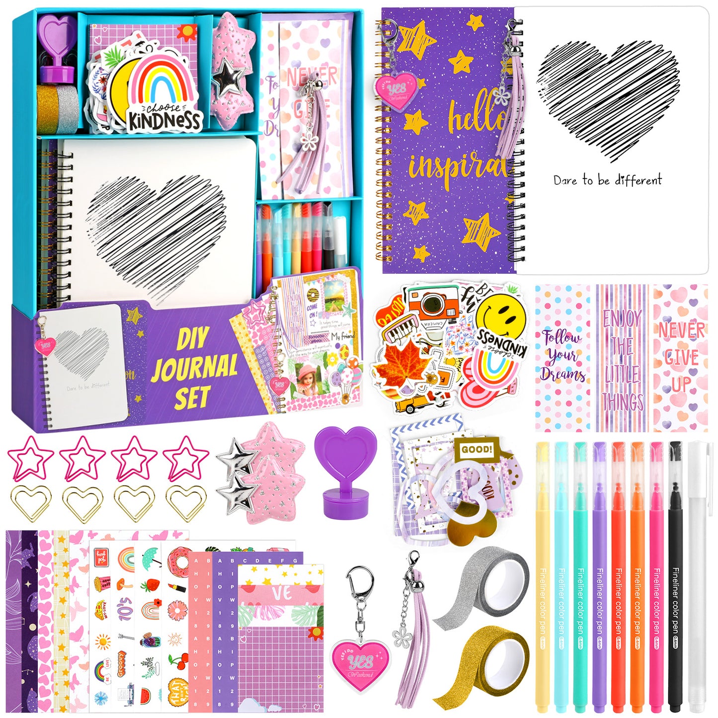 UUSUOO DIY Journal Kit for Girls,Journal Set for Girls Ages 8-12,100+Pcs Stationery Set with Stickers,Scrapbook & Diary Supplies Set,Journaling Art Crafts Kit,Christmas Gifts for Kids Age 8 9 10 +