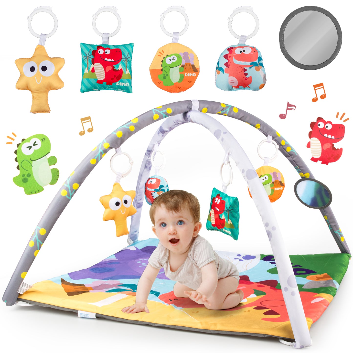UUSUOO Baby Gym Play Mat,Tummy Time Mat With 5 Sensory Toys,Baby Activity Gym Mat for Visual, Hearing, Sensory,Motor Development,Christmas Gifts Baby Crawling Mat for Infant 0-3-6-9-12 Month