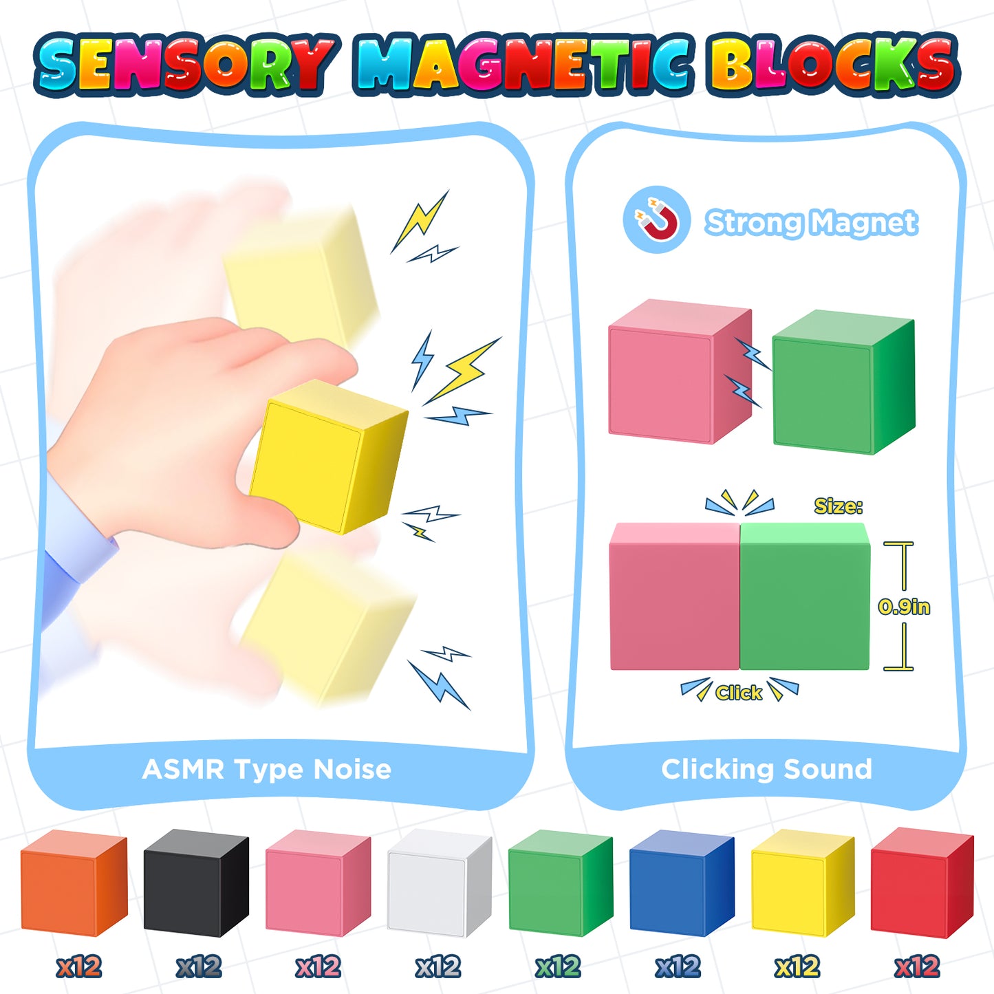 UUSUOO 96PCS Magnetic Blocks,0.9 Inch Large Magnetic Building Blocks for Kids, 3D Magnetic Cubes for Kids,Preschool Educational Sensory Magnet Toys,Christmas Gifts for Kids 3 4 5 6+