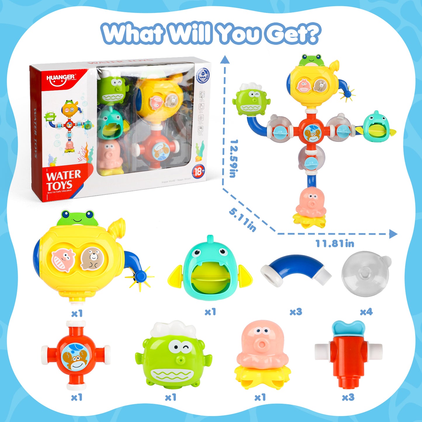 UUSUOO Toddler Bath Toys Age 2-4,Baby Bathtub Toys,Shower Wall Toys with Pipes and Valves,Baby Toys 6-12 Months,Kids Bath Pipes Toys for Kids,Christmas Birthday Gifts for 3 4 5 6+ Year Old Boys Girls
