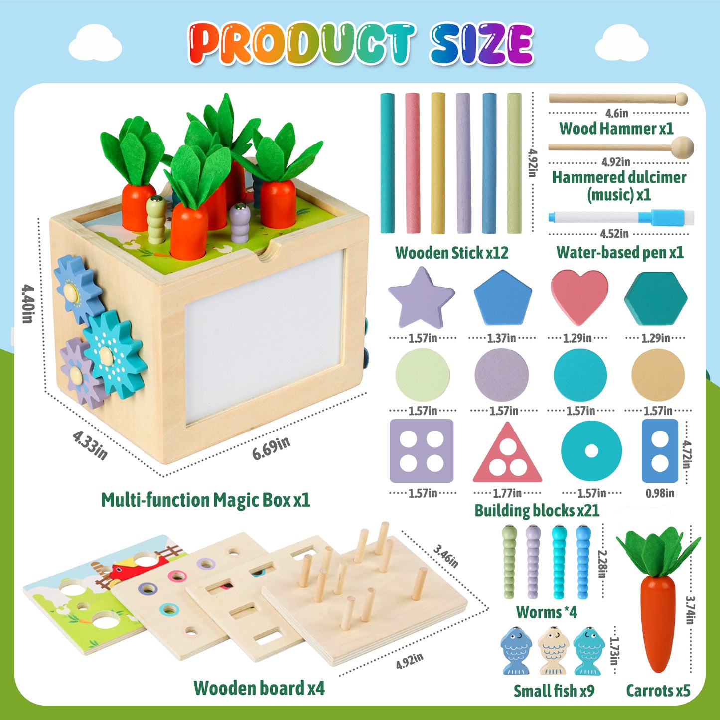 UUSUOO Wooden Montessori Baby Toys,10-in-1 Wooden Activity Cube with Fishing, Xylophone,Shape Sorting & Stacking,Learning Educational Baby Busy Toys Gift for 1 2 3 Year Old Boys & Girls