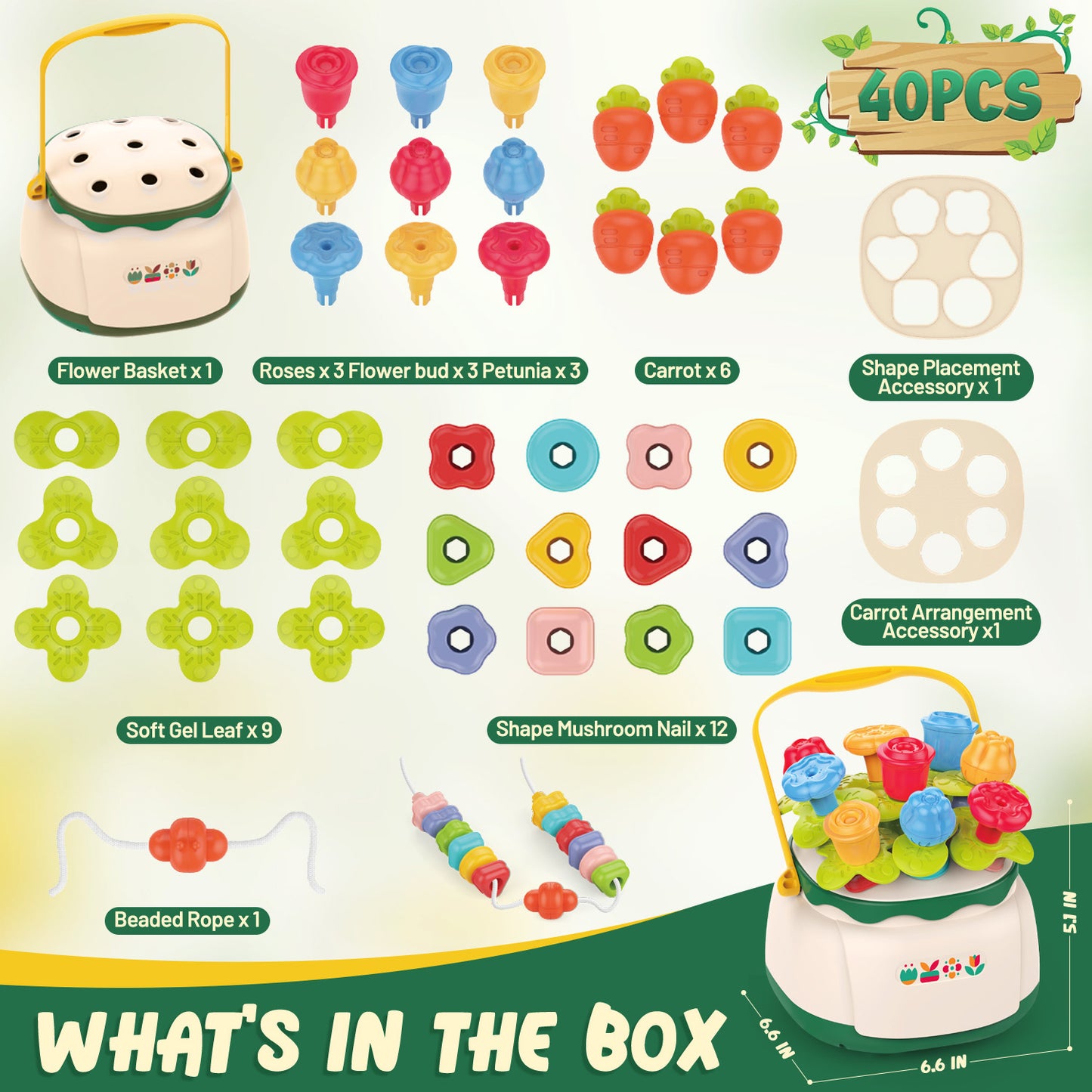 UUSUOO Baby Toys 6-12 Months, 4 in 1 Montessori Toys for Babies 6-12 Months,Flower Garden Building Toys for Girls,Stacking Toys for Toddlers 1-3,Toddlers Toys Christmas Birthday Gifts for Kids