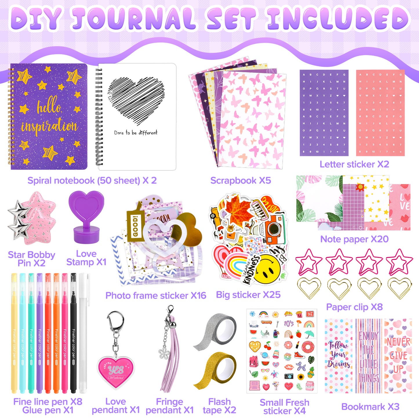 UUSUOO DIY Journal Kit for Girls,Journal Set for Girls Ages 8-12,100+Pcs Stationery Set with Stickers,Scrapbook & Diary Supplies Set,Journaling Art Crafts Kit,Christmas Gifts for Kids Age 8 9 10 +